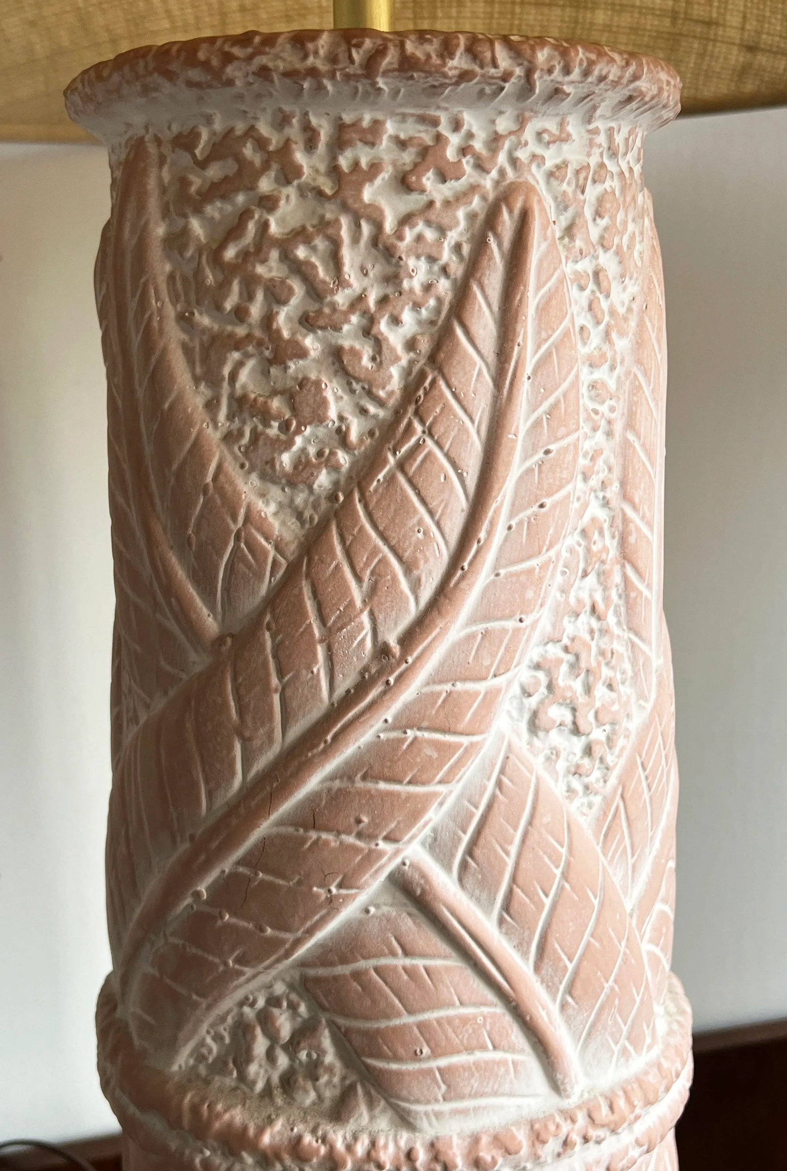 Vintage 1980's Terra Cotta Ceramic Banana Leaf Table Lamps by Harris - a Pair - 5
