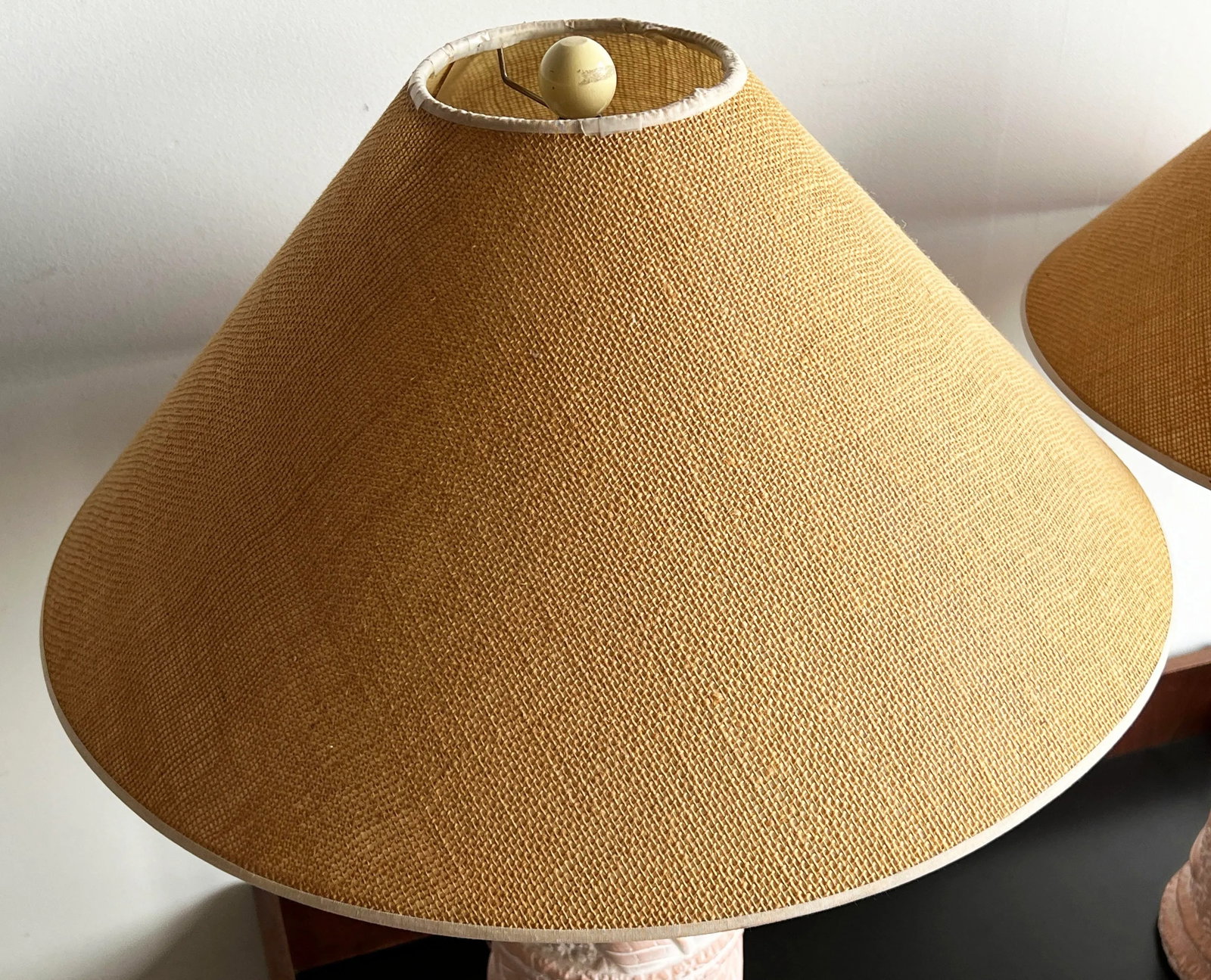 Vintage 1980's Terra Cotta Ceramic Banana Leaf Table Lamps by Harris - a Pair - 6