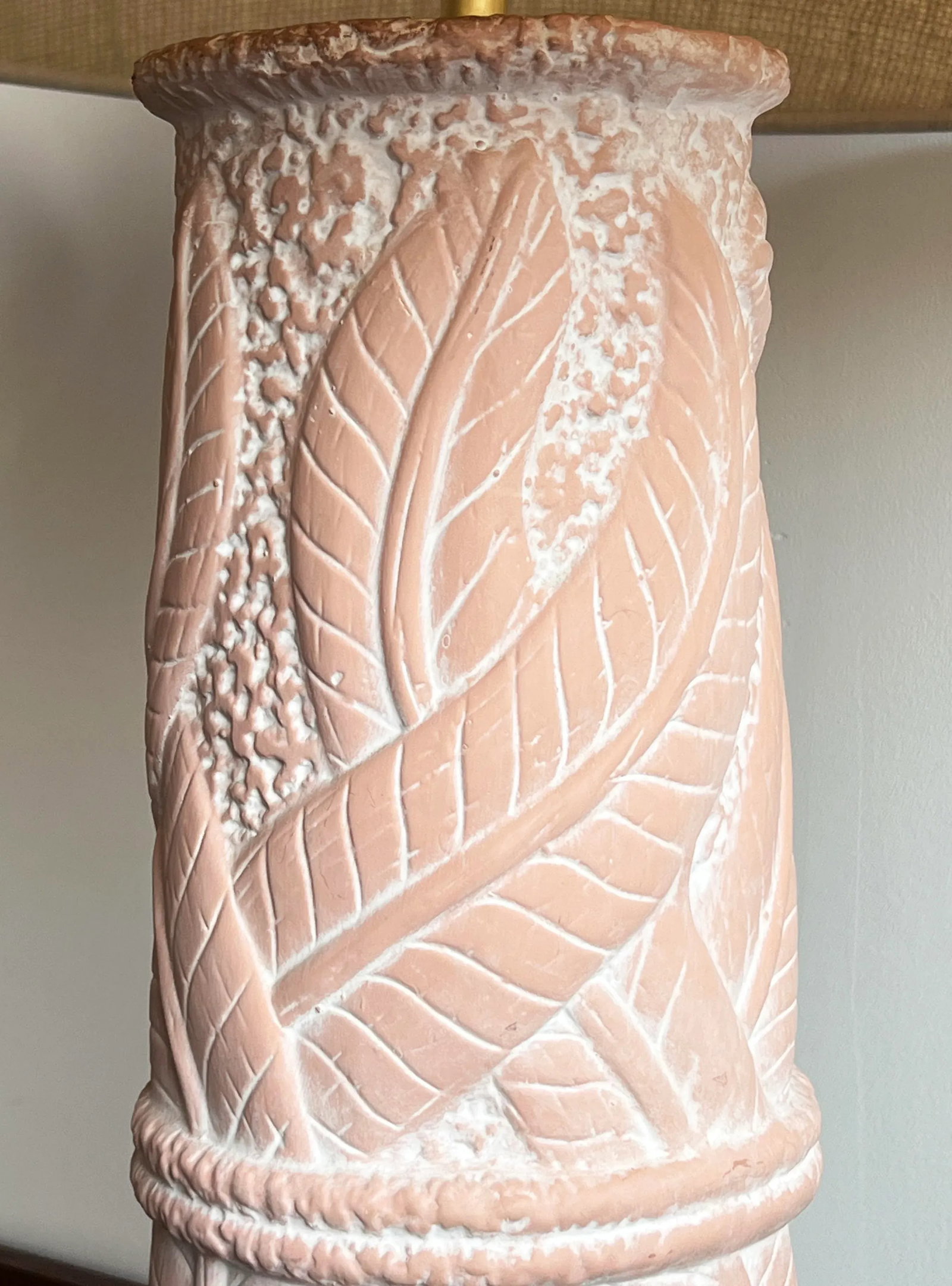 Vintage 1980's Terra Cotta Ceramic Banana Leaf Table Lamps by Harris - a Pair - 7