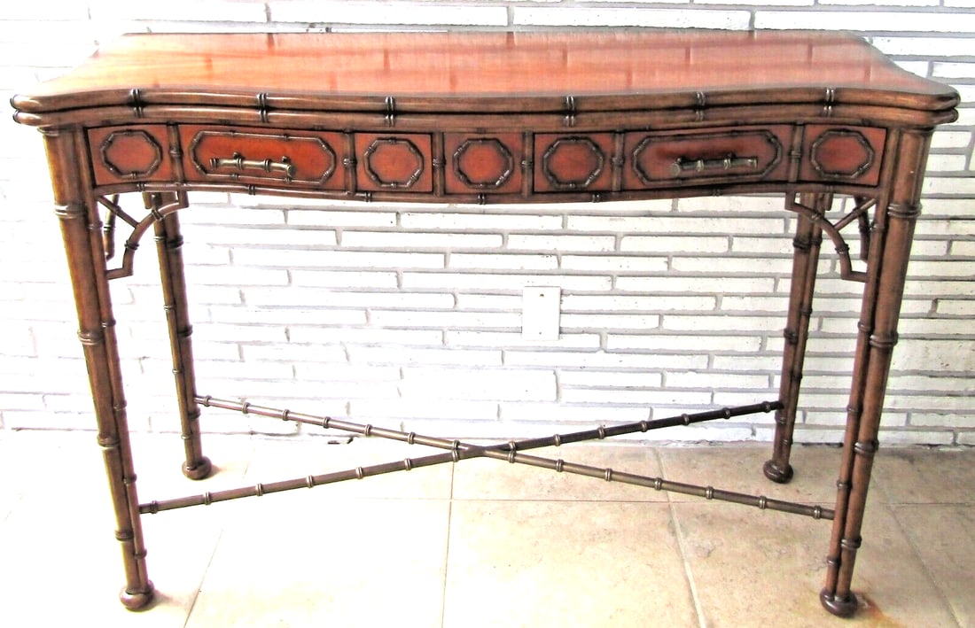 Theodore Alexander Mahogany Edwardian Bamboo Console Table Indochine 5300-138 - 2