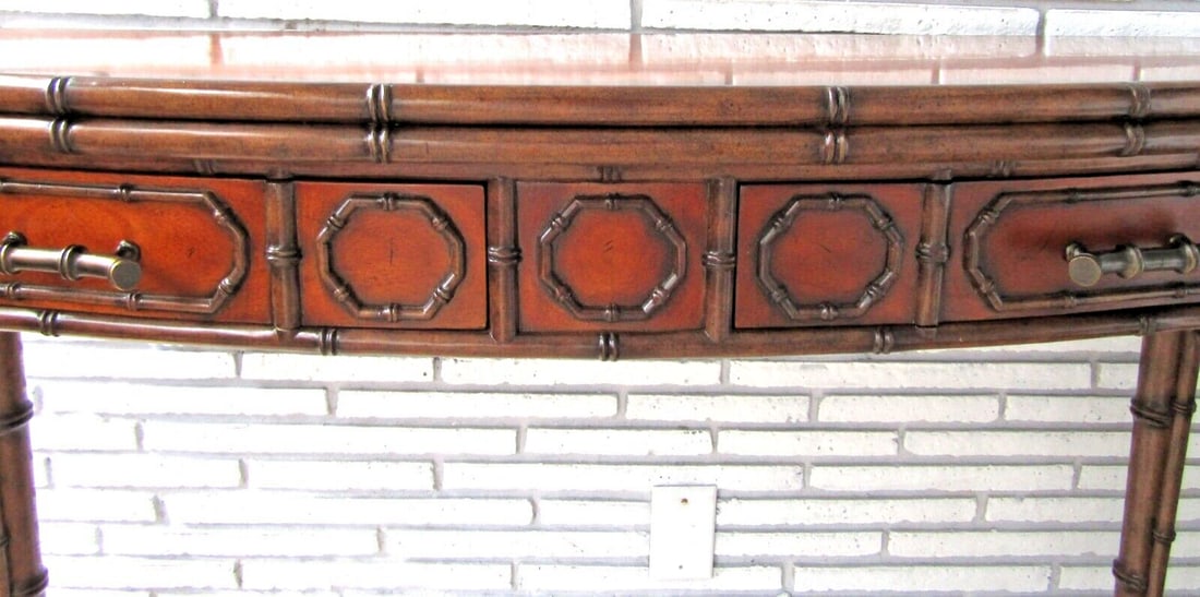 Theodore Alexander Mahogany Edwardian Bamboo Console Table Indochine 5300-138 - 4