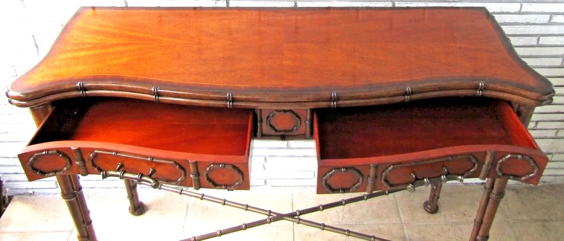 Theodore Alexander Mahogany Edwardian Bamboo Console Table Indochine 5300-138 - 6