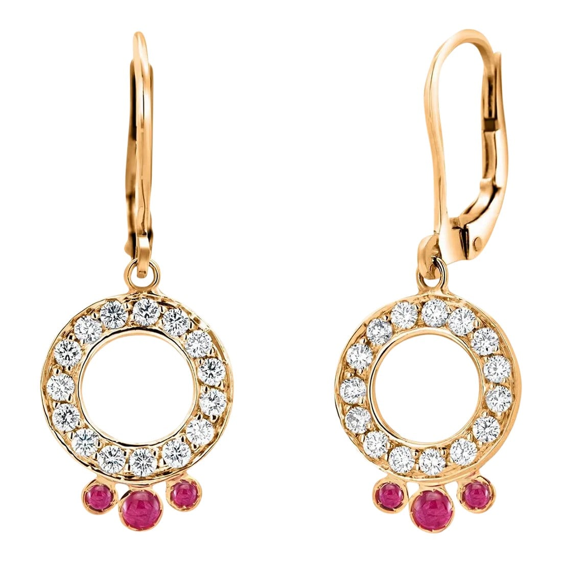 14 Karat Yellow Gold Leverback Hoop Earrings Diamond Ruby Circle 1.40 Carat - 2 Pieces: This is part of Chairish's Fine Jewelry assortment. Introducing our exquisite 14 Karat Yellow Gold Large Diamond Circle Leverback Hoop Earrings, a stunning addition to any jewelry collection. Crafted