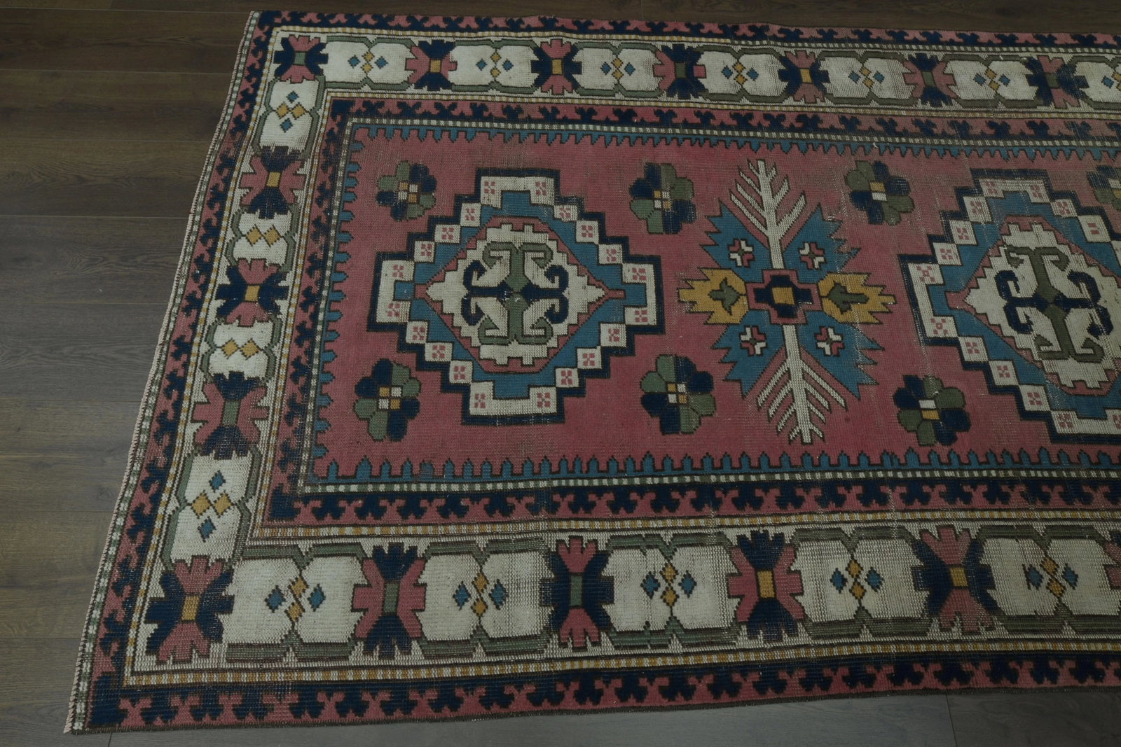 1970s Vintage Turkish Handmade Wool & Cotton Pink Area Rug - 11