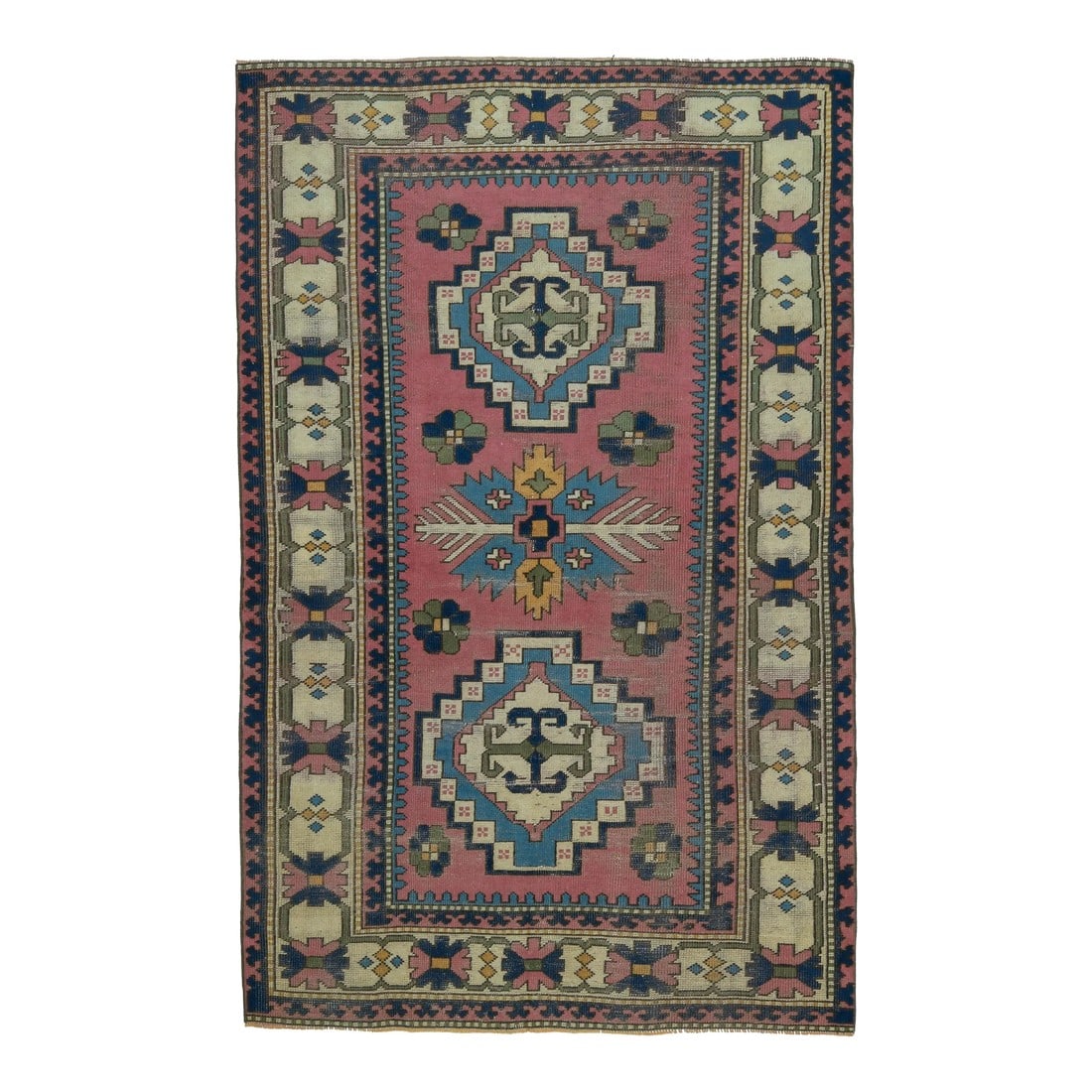 1970s Vintage Turkish Handmade Wool & Cotton Pink Area Rug: Vintage Turkish Hand-Knotted vintage rug is a semi-antique vintage area rug. The '70s Eastern region of Turkey's unique rug is perfectly hand-knotted by the artisan. This special piece of art has