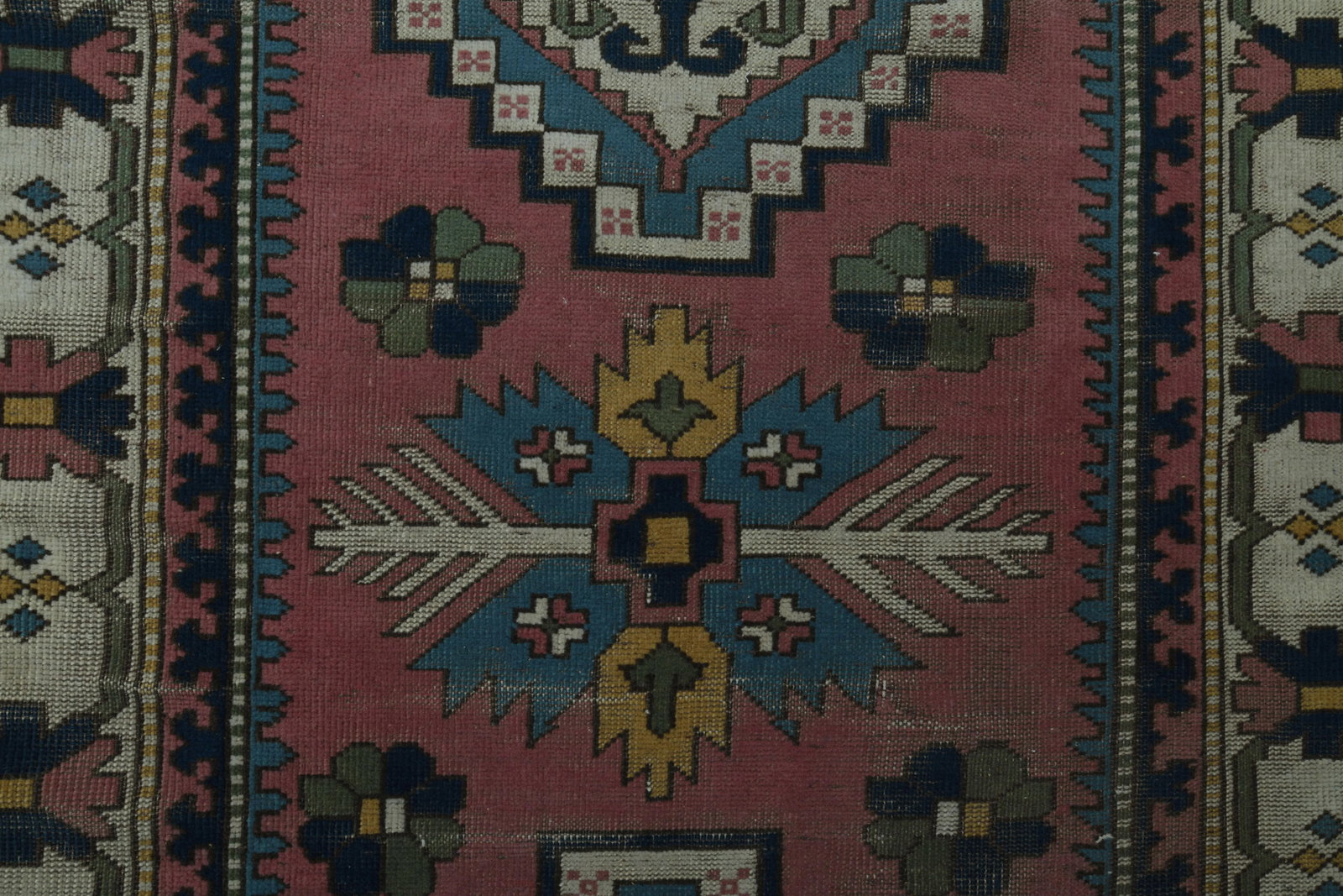 1970s Vintage Turkish Handmade Wool & Cotton Pink Area Rug - 7