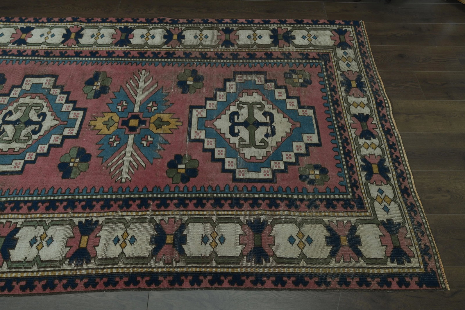 1970s Vintage Turkish Handmade Wool & Cotton Pink Area Rug - 8