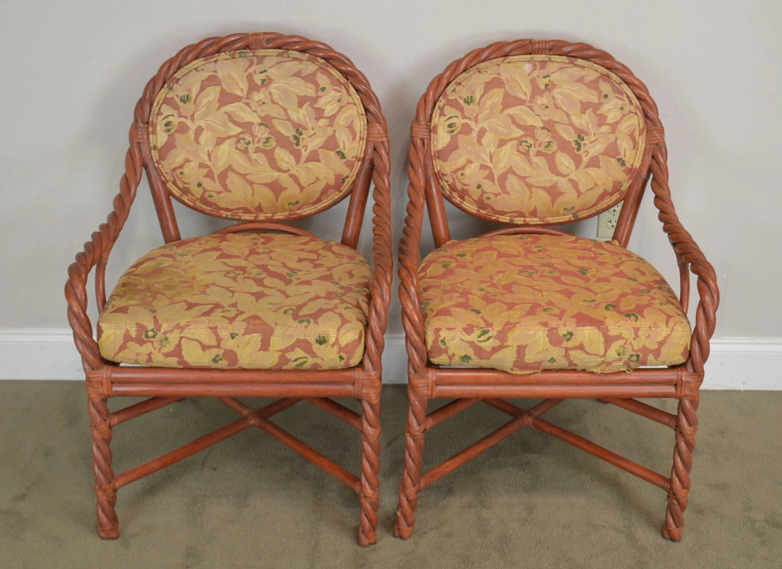 McGuire of San Francisco Painted Twist Rattan Armchairs - a Pair - 3