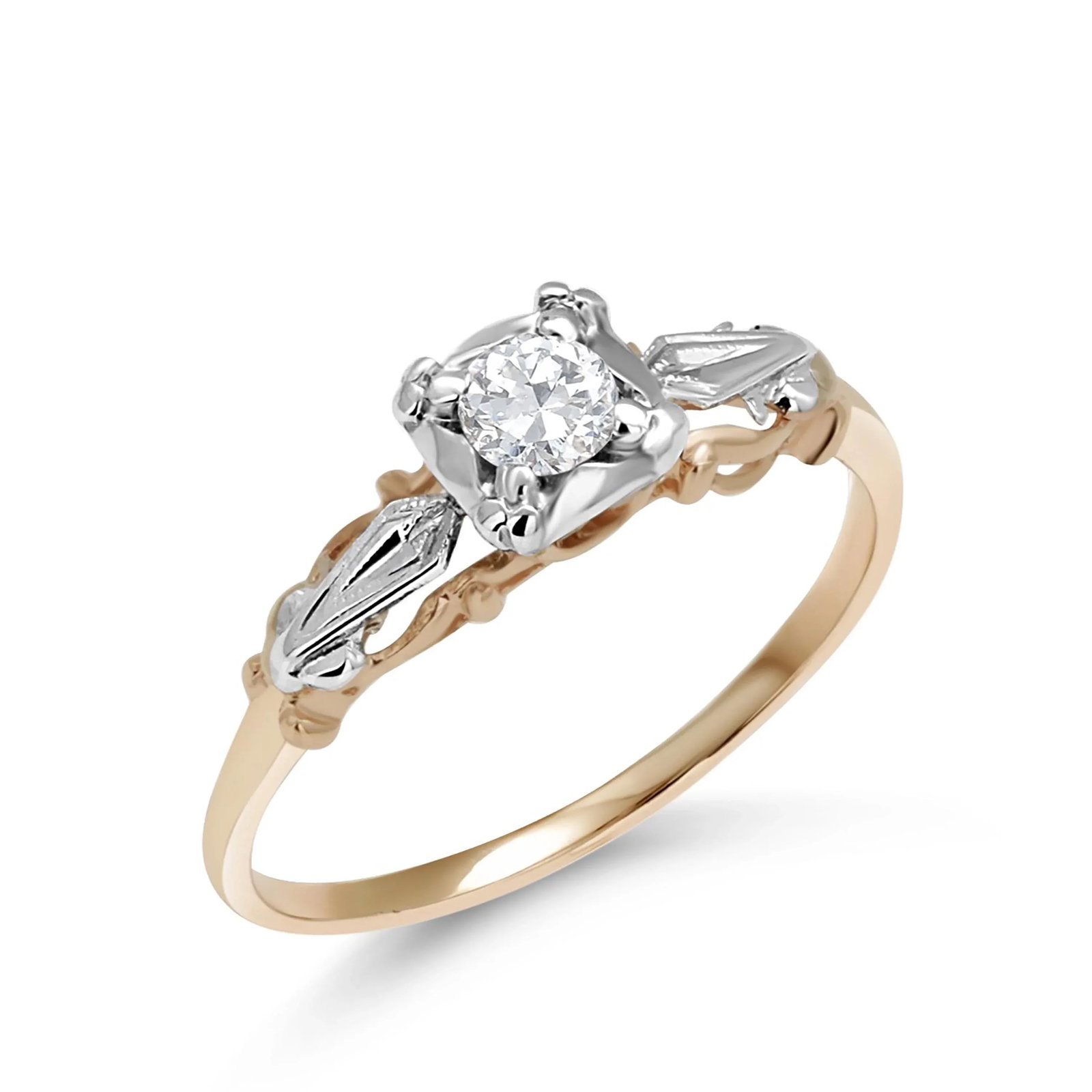 Antique Art Deco Diamond 0.15 Carat 14 Karat White and Rose Gold Filigree Ring Size 6 - 3