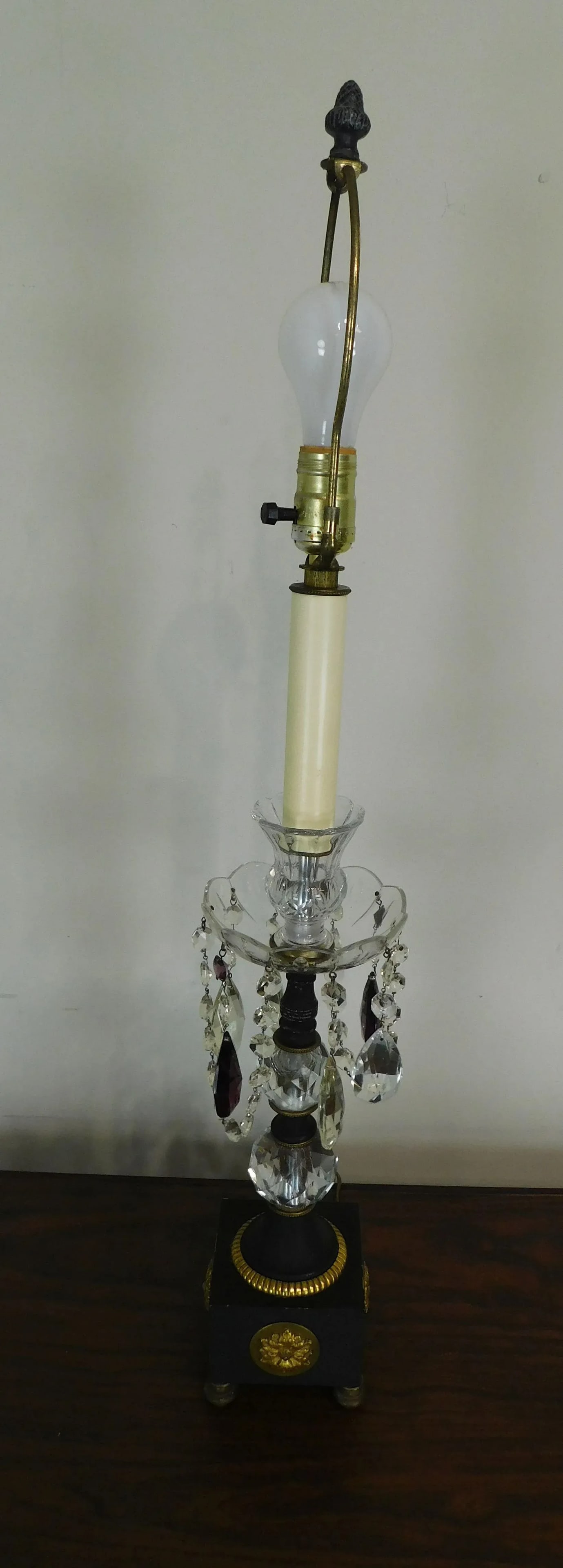 French Empire Table Lamps With Fabric Shades, Turned Stems With Faceted Crystal Balls - a Pair - 10