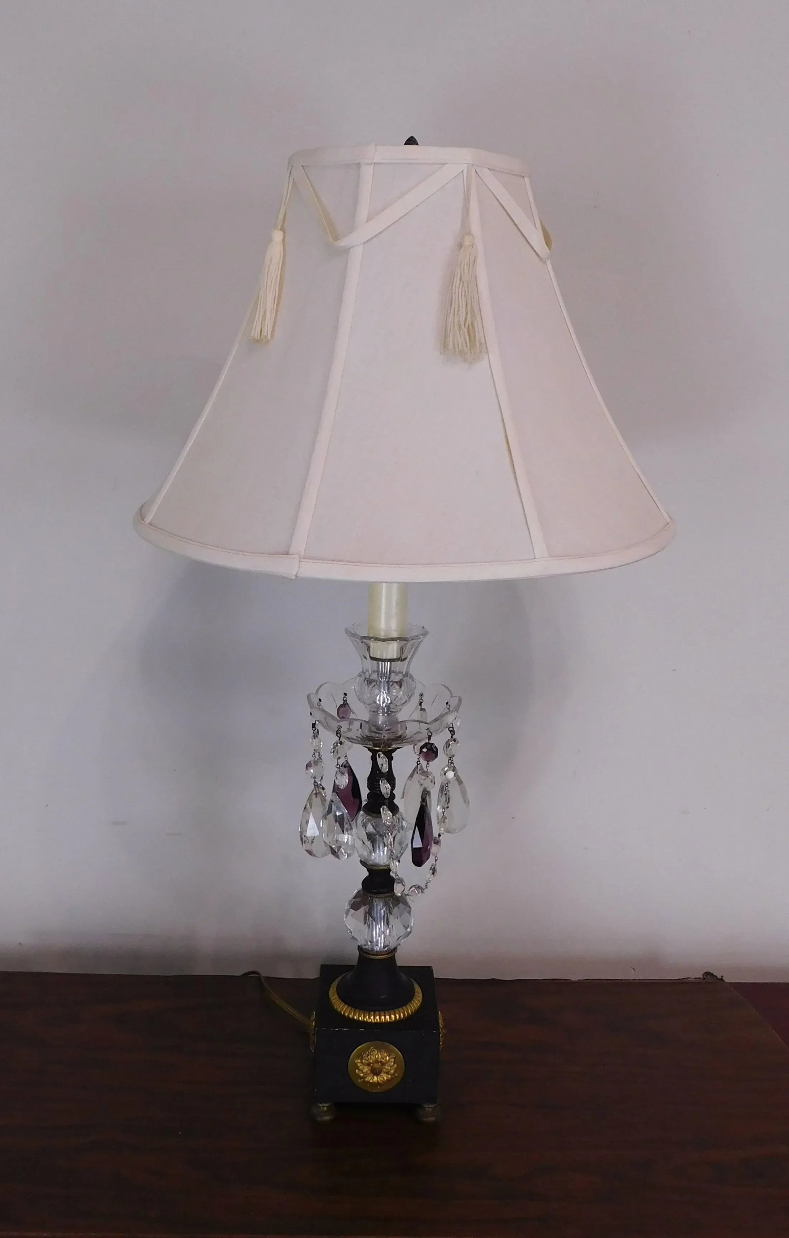 French Empire Table Lamps With Fabric Shades, Turned Stems With Faceted Crystal Balls - a Pair - 11