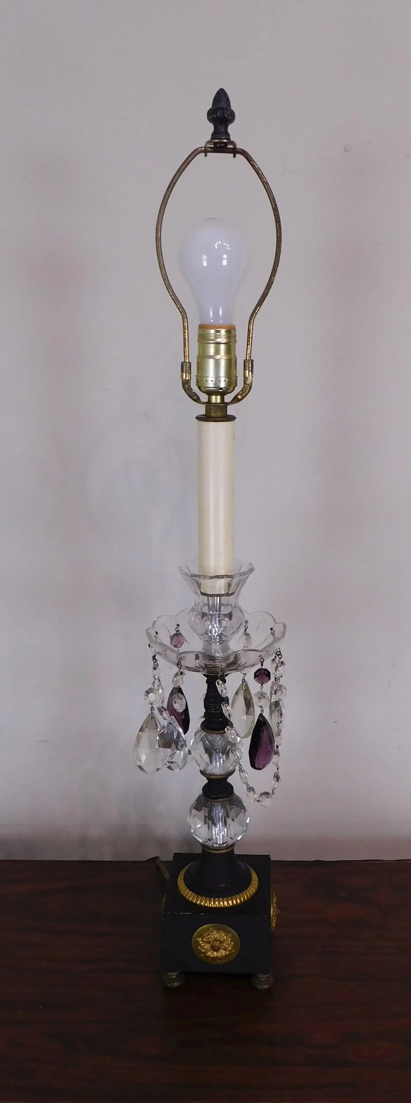 French Empire Table Lamps With Fabric Shades, Turned Stems With Faceted Crystal Balls - a Pair - 4