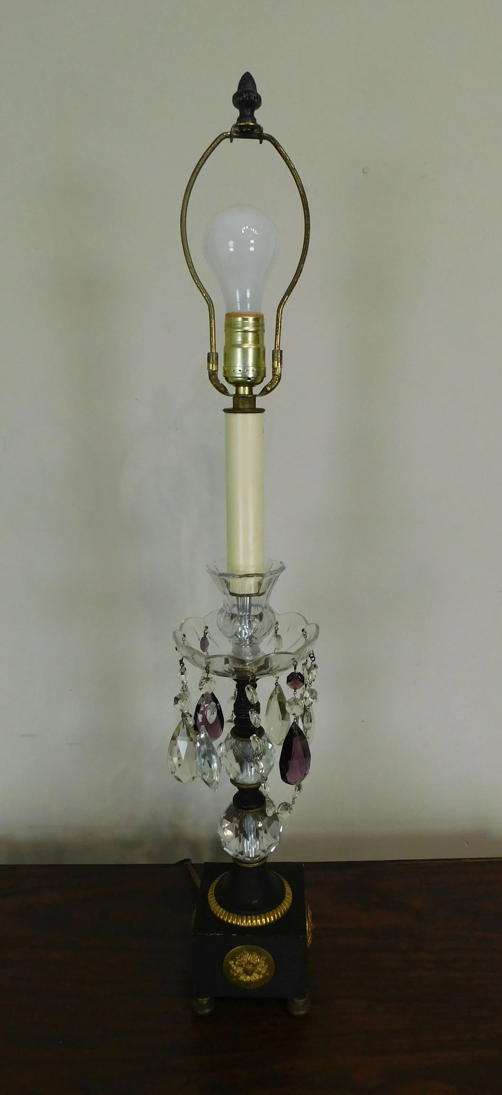 French Empire Table Lamps With Fabric Shades, Turned Stems With Faceted Crystal Balls - a Pair - 5