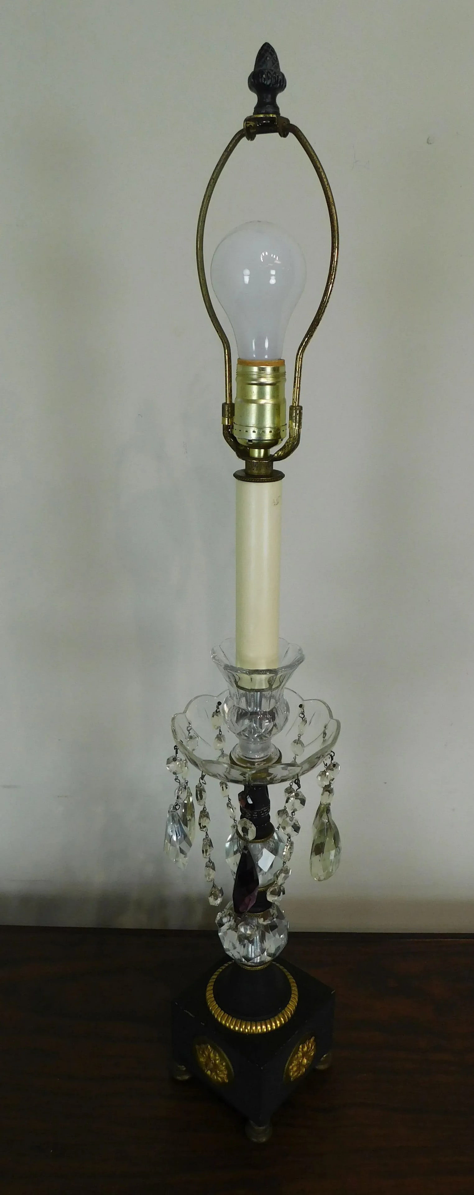 French Empire Table Lamps With Fabric Shades, Turned Stems With Faceted Crystal Balls - a Pair - 6