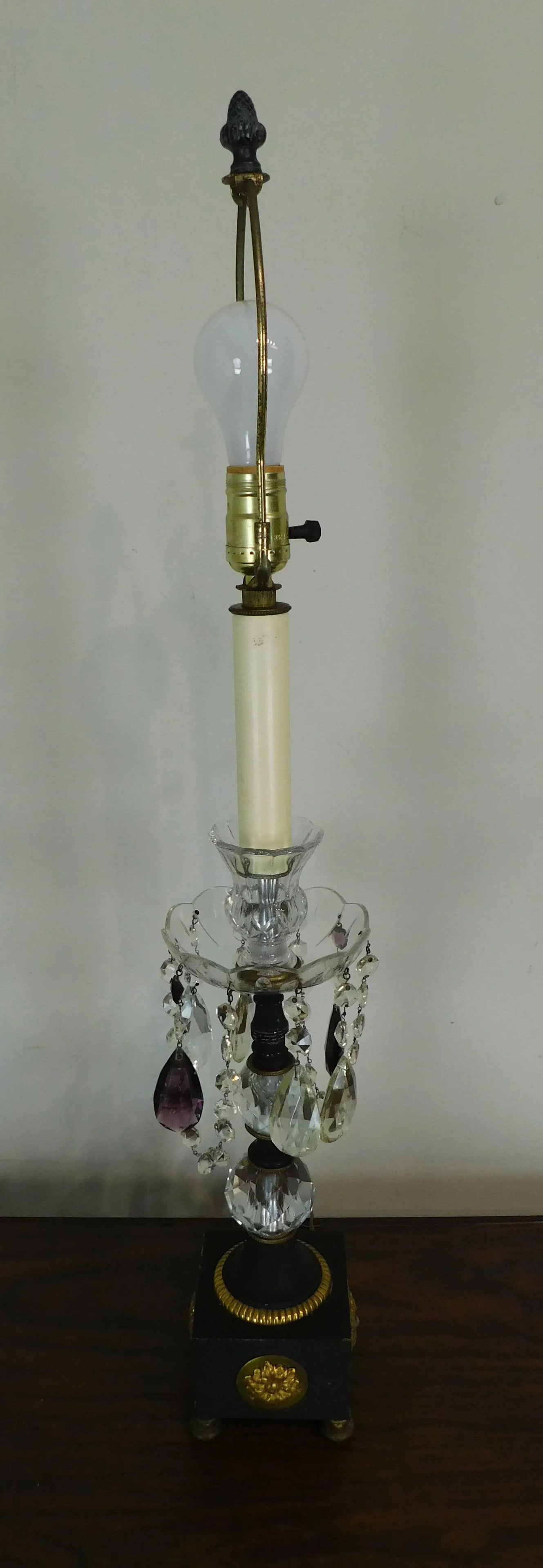 French Empire Table Lamps With Fabric Shades, Turned Stems With Faceted Crystal Balls - a Pair - 7