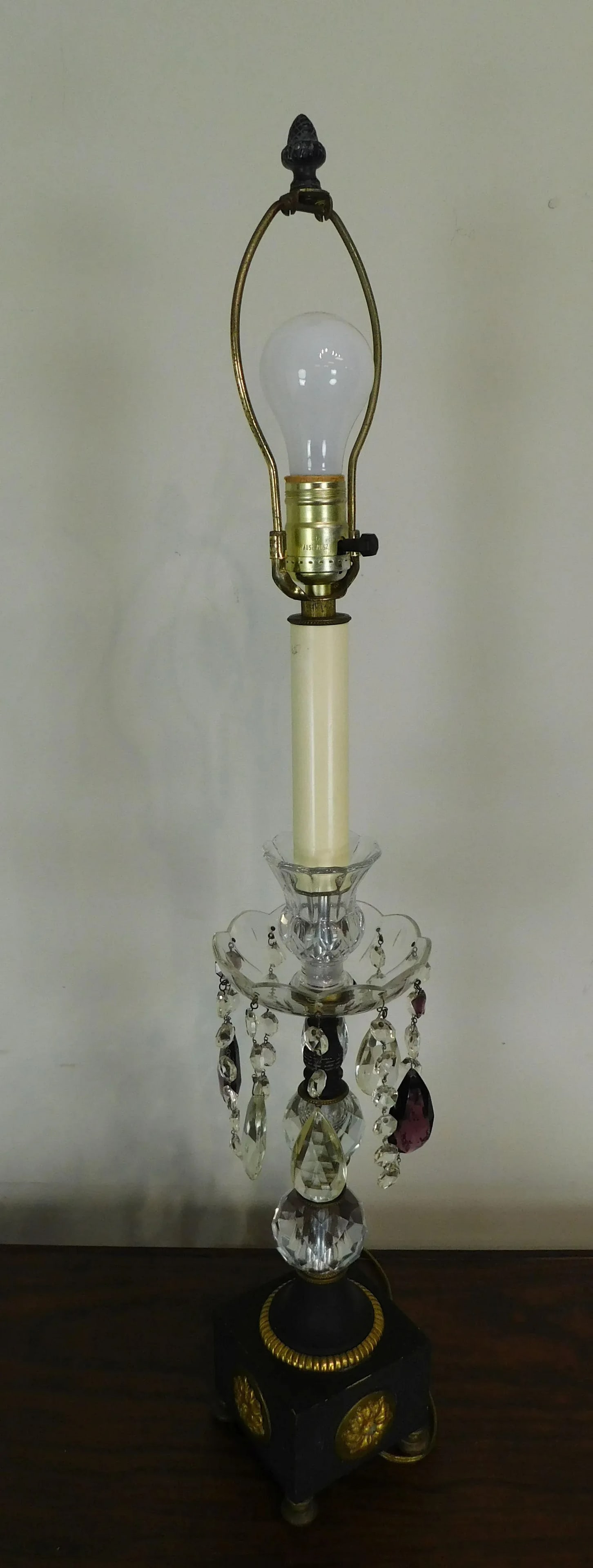 French Empire Table Lamps With Fabric Shades, Turned Stems With Faceted Crystal Balls - a Pair - 8