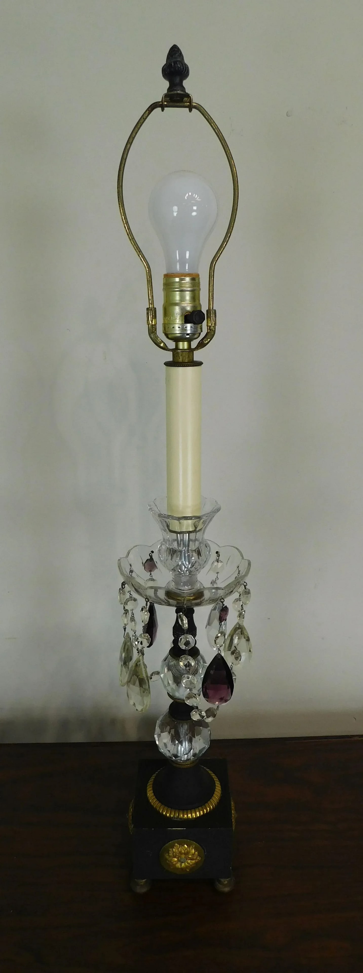 French Empire Table Lamps With Fabric Shades, Turned Stems With Faceted Crystal Balls - a Pair - 9