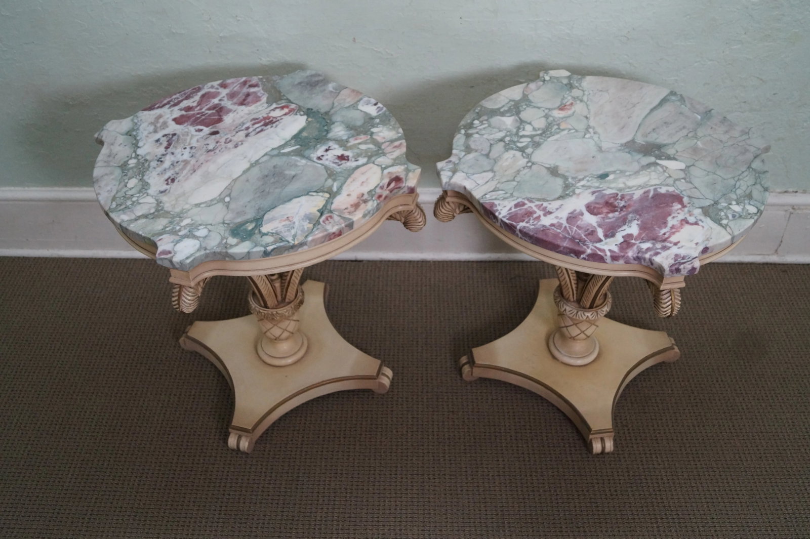 Grosfeld House Painted Wood Marble Top Side Tables - 2