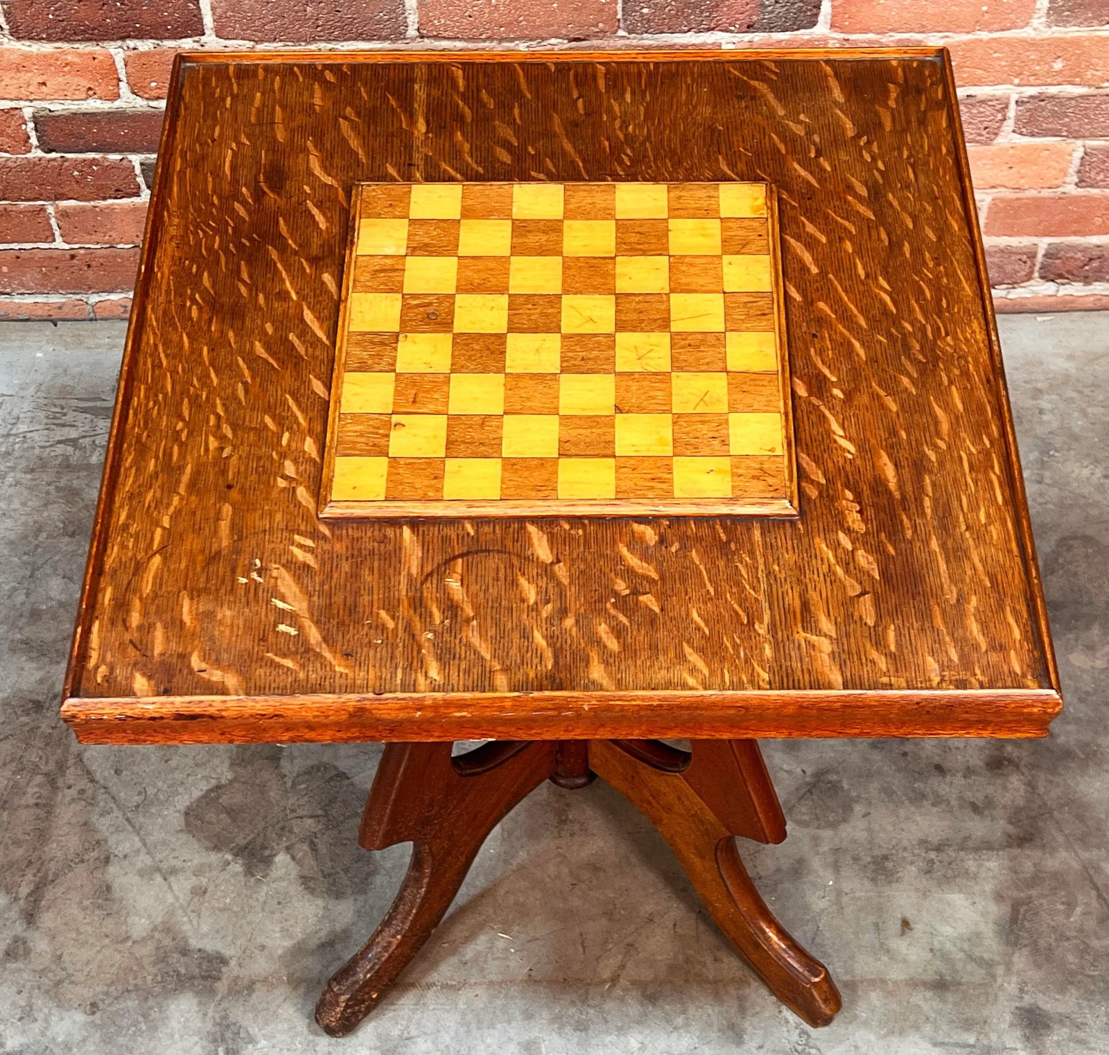 Antique Hand Made Oak Chess / Games Table - 3