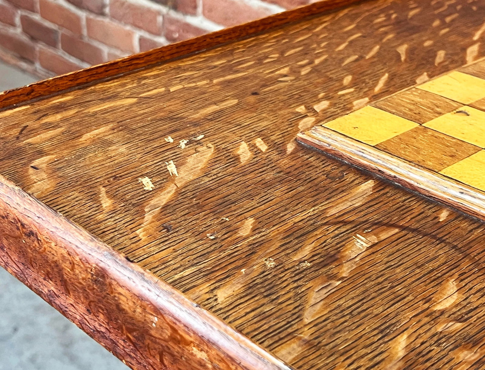 Antique Hand Made Oak Chess / Games Table - 4