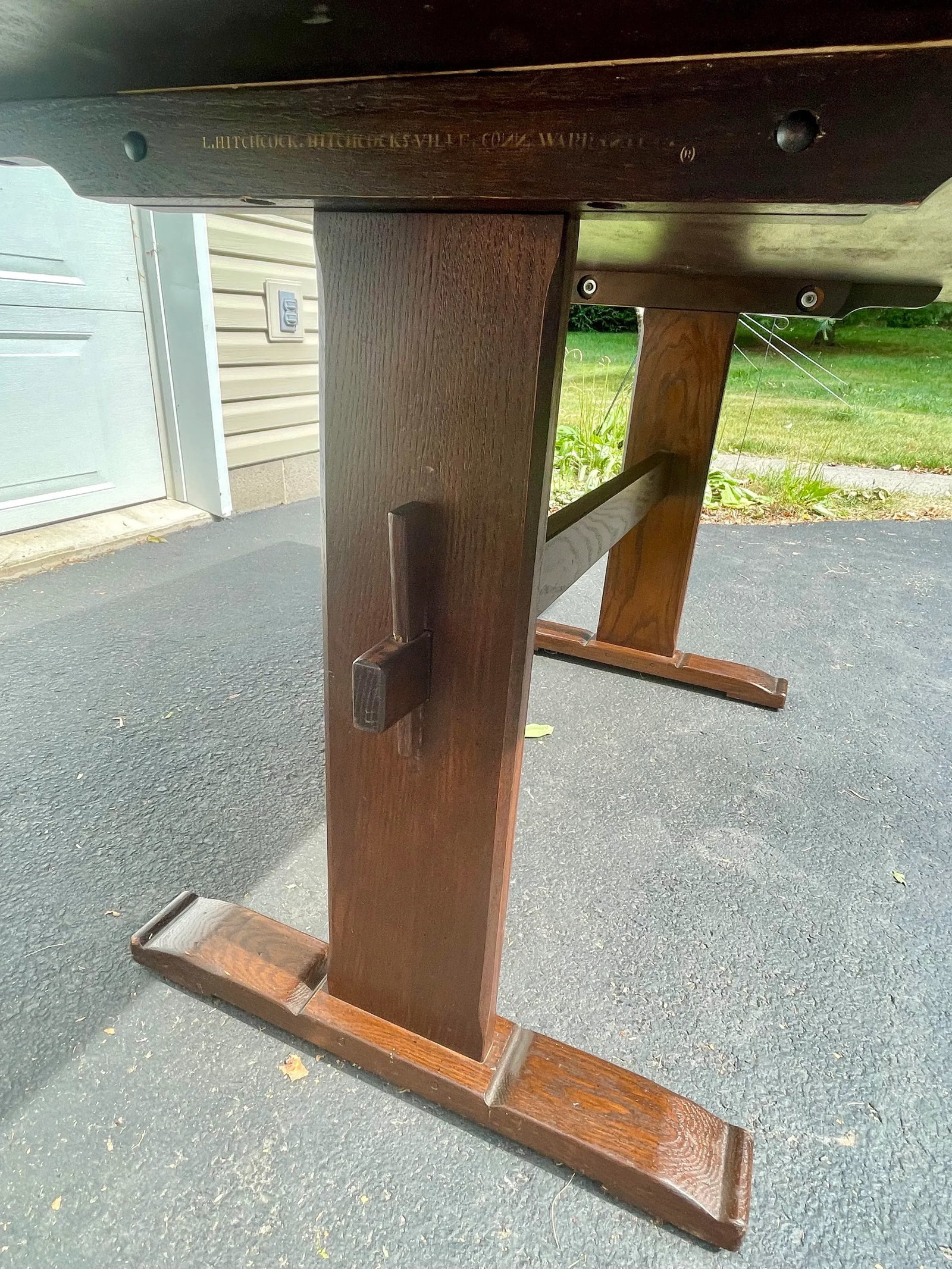 L. Hitchcock Oak Trestle Table - 6