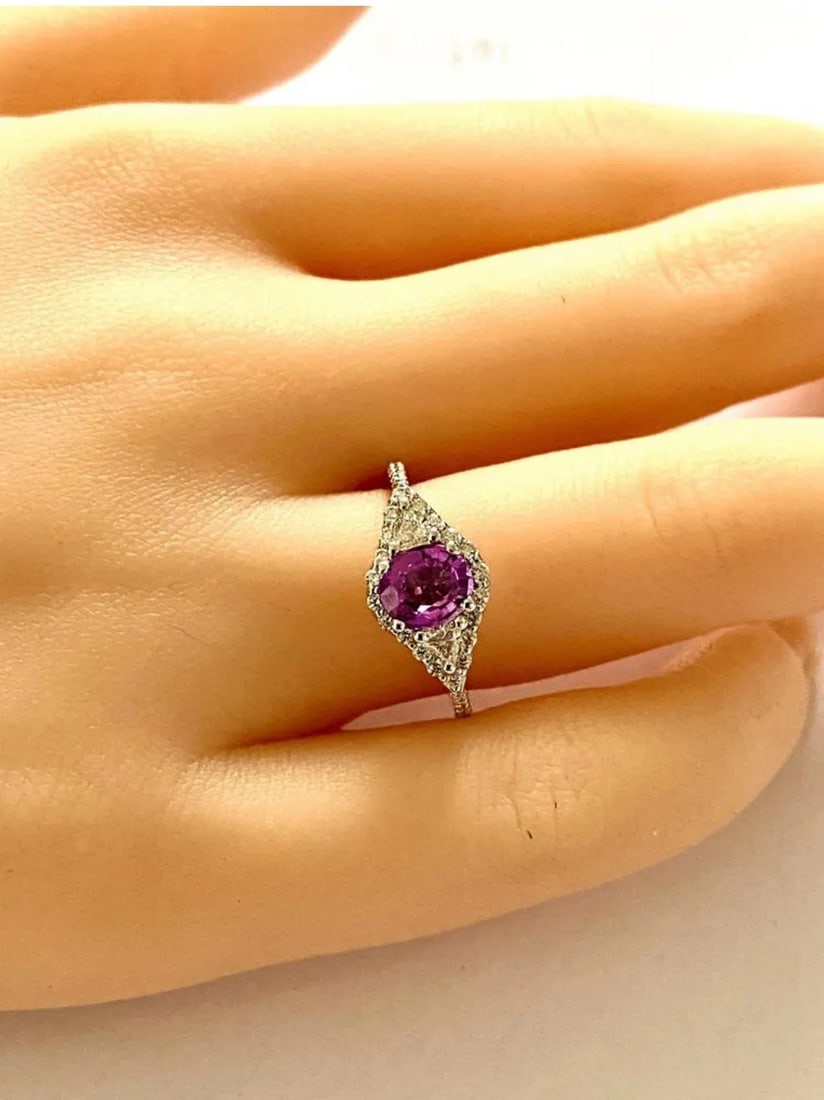 Gia Certified No Heat Ceylon Pink Sapphire Diamond 18 Karat Gold Cocktail Ring Size 6.25 - 8
