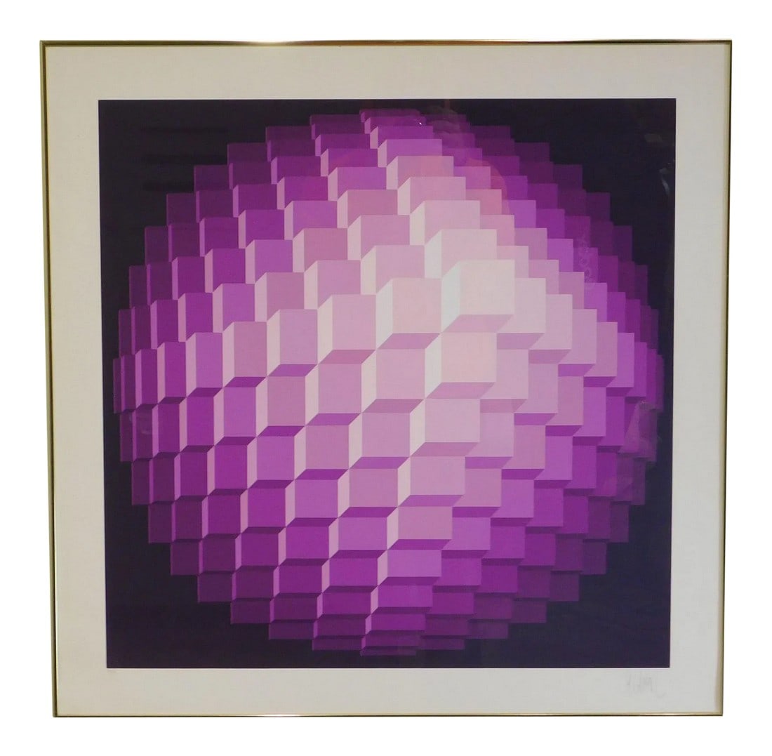 Jean - Pierre Yvarel "Purple Spectrum" Framed Serigraph: High Quality Vintage Pencil Signed Serigraph in a Custom Frame From the Hahn Gallery 187/200 Condition: Alterations: Original Condition Unaltered Imperfections: Some Imperfections Condition Notes:
