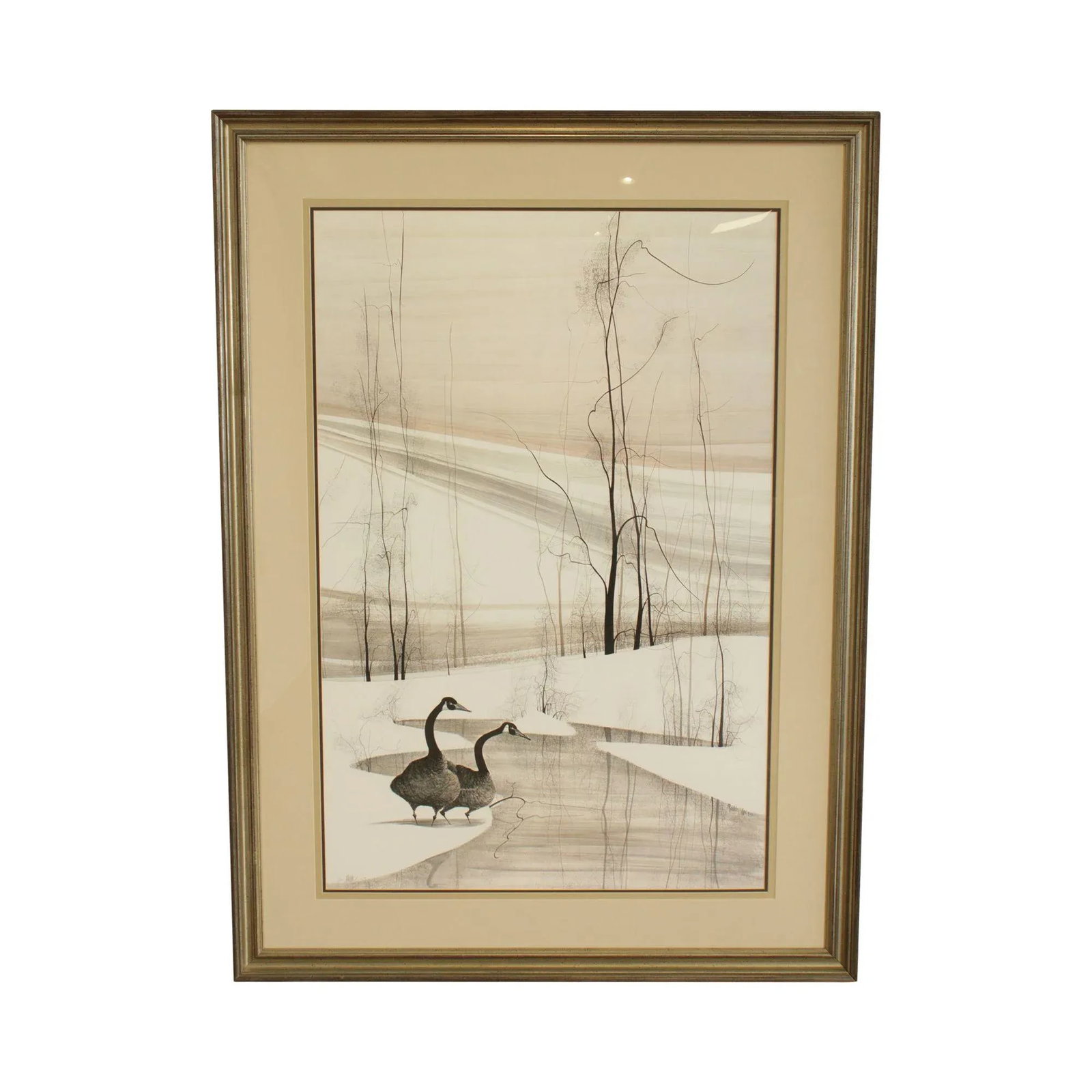 P. Buckley Moss Large Frame Signed Lithograph Winter Scene with Geese - 13