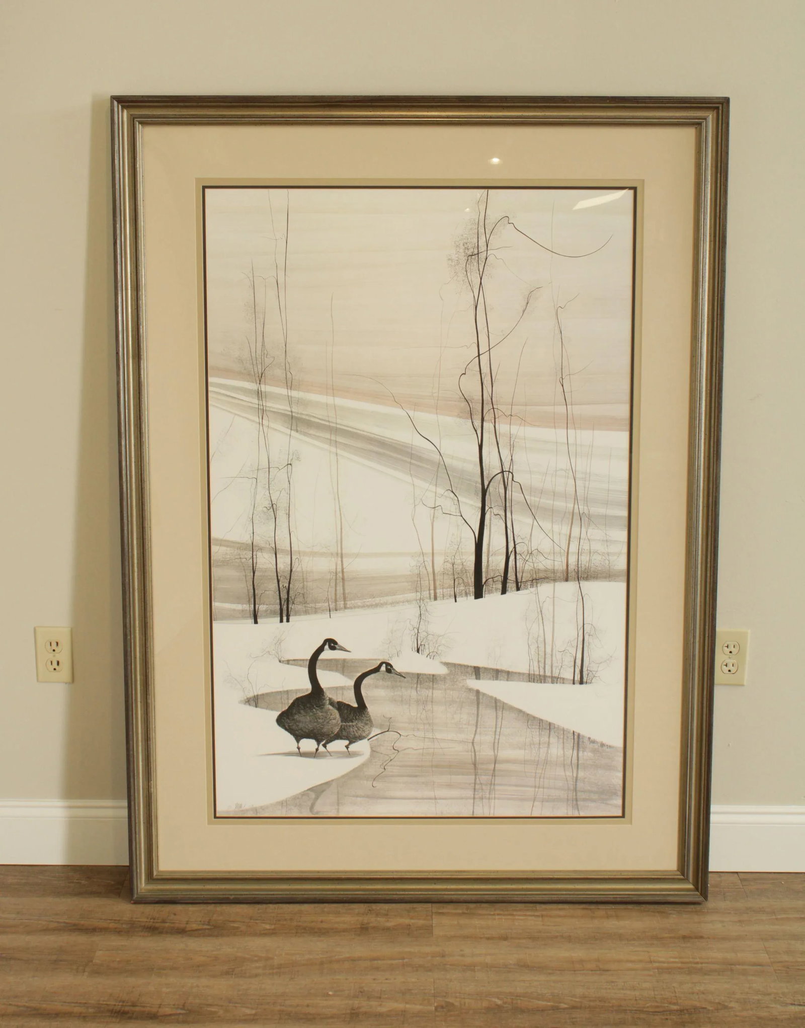 P. Buckley Moss Large Frame Signed Lithograph Winter Scene with Geese - 2