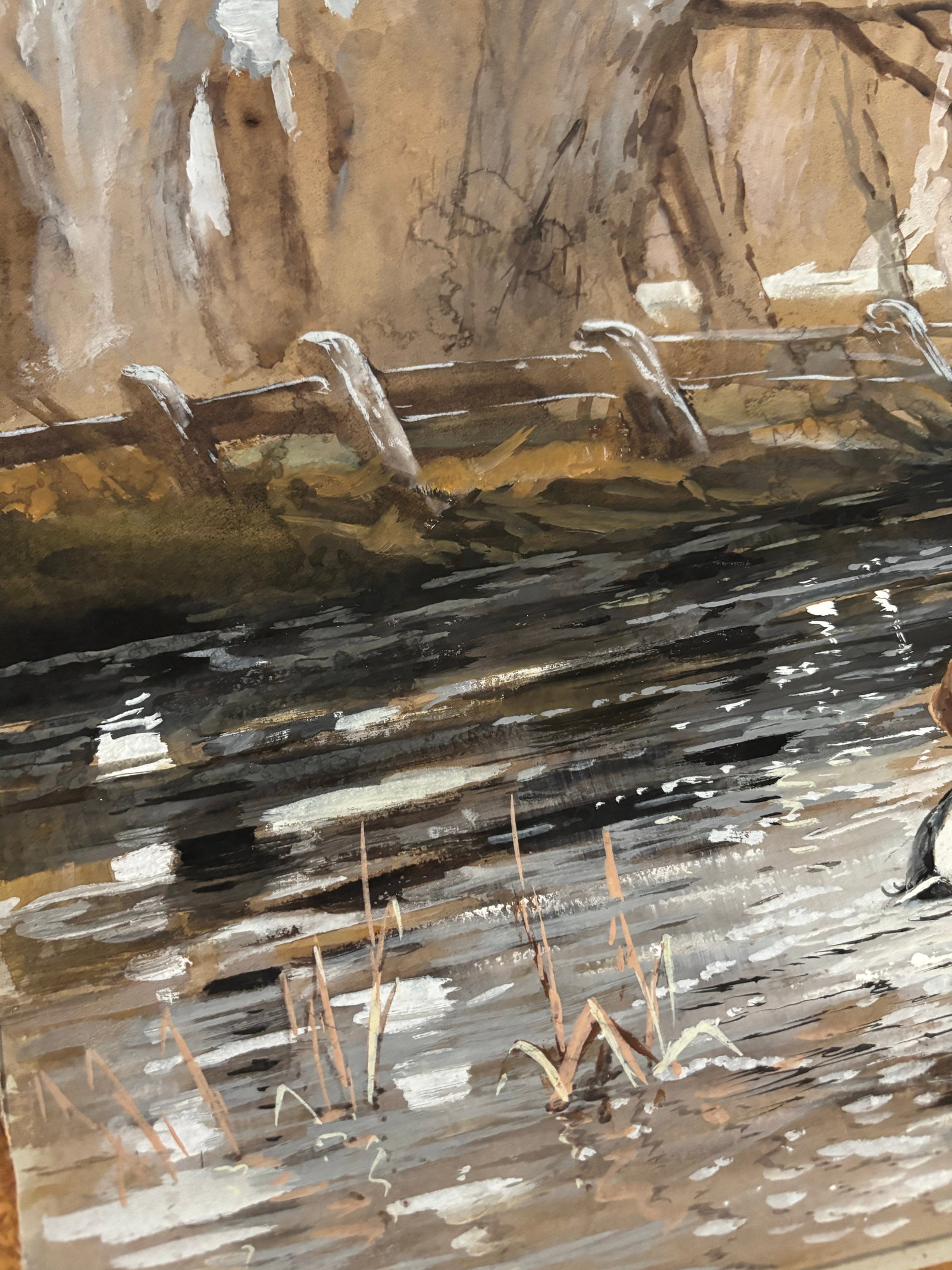 1960s Mid Century Sporting Interest American Gouache Painting of Hunting Dog Carrying a Duck - 6