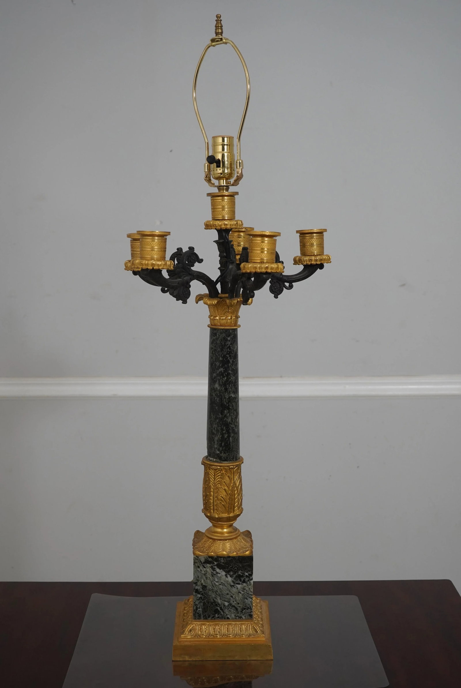 Pair Antique French Empire Marble & Bronze Candelabras - 2