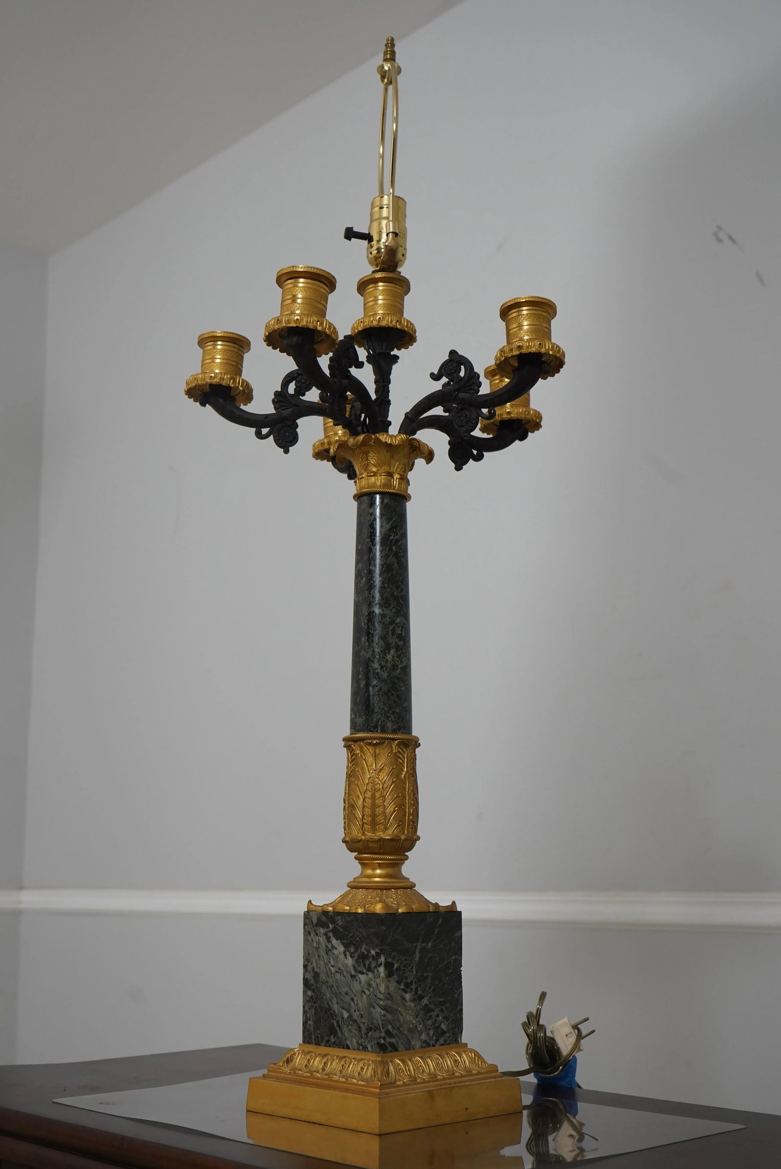 Pair Antique French Empire Marble & Bronze Candelabras - 3