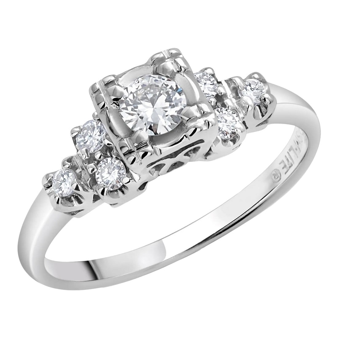 Vintage Mid-Century Diamond Cocktail Ring in 14k White Gold Size 6.5 (1 of 10)