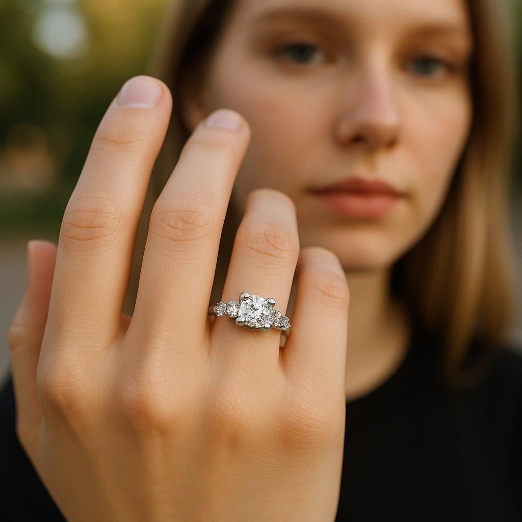 Vintage Mid-Century Diamond Cocktail Ring in 14k White Gold Size 6.5 - 2