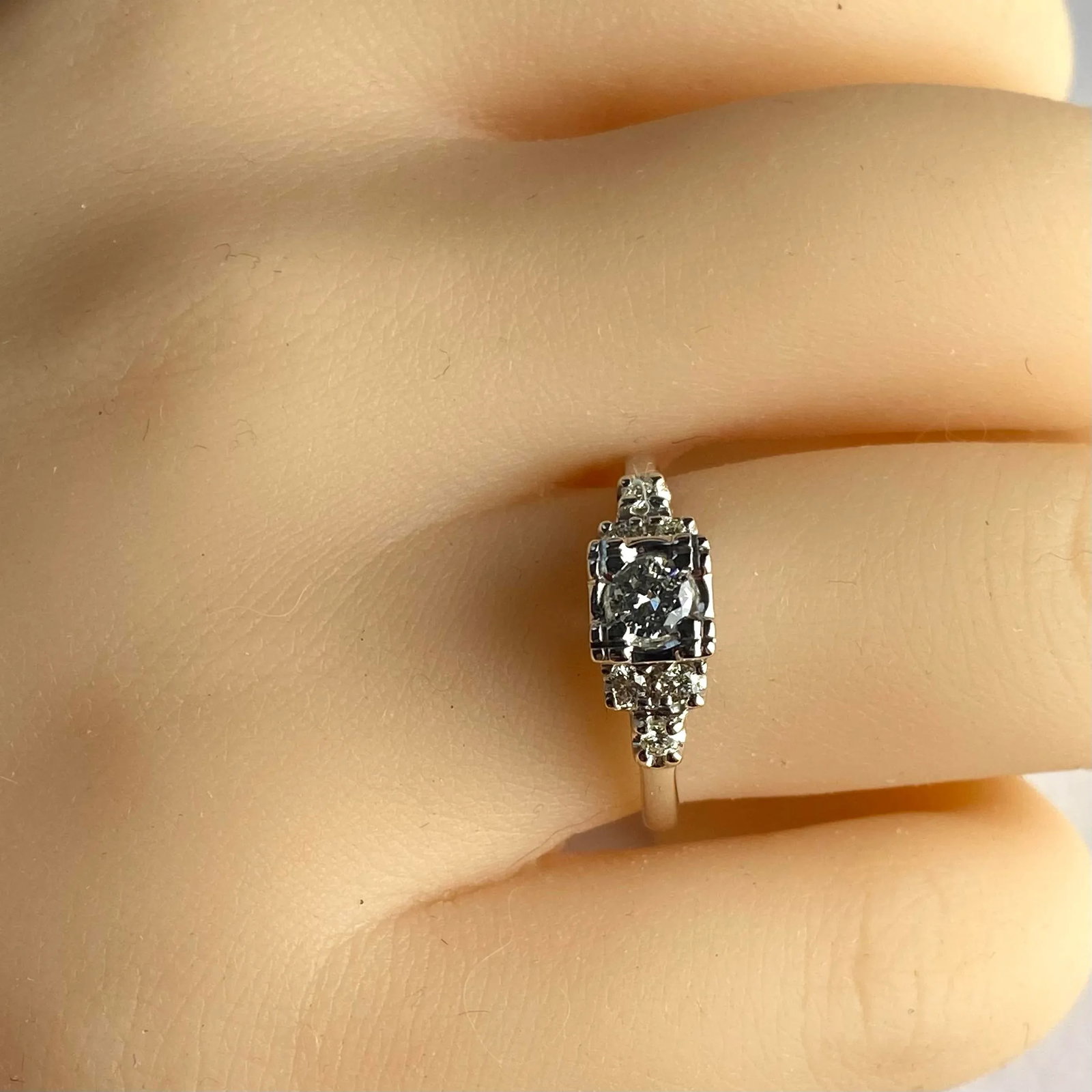 Vintage Mid-Century Diamond Cocktail Ring in 14k White Gold Size 6.5 - 3