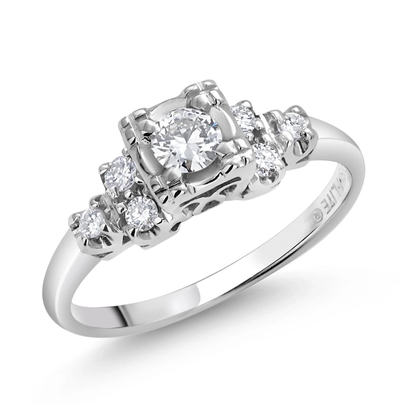Vintage Mid-Century Diamond Cocktail Ring in 14k White Gold Size 6.5 - 5