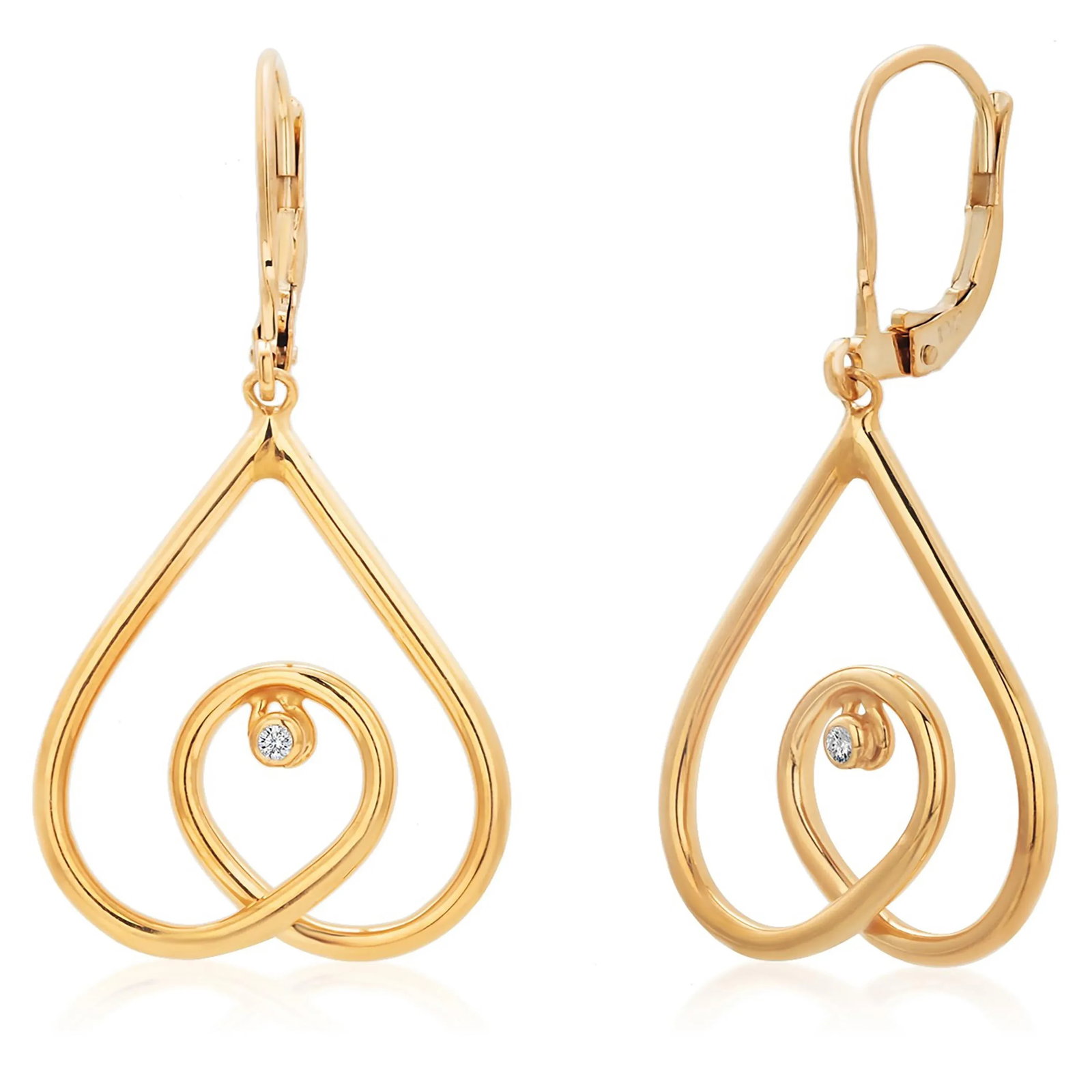 Open Heart Diamond 0.10 Carat 14 Karat Yellow Gold 0.90 Inch Drop Earrings - 2 Pieces - 4