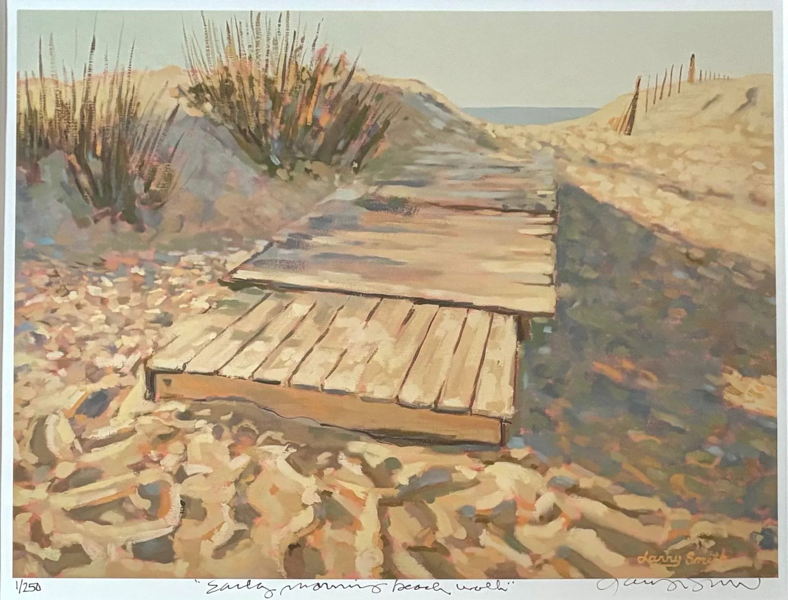 Late 20th Century Larry Smith First Numbered Framed Lithograph, "Early Morning Walk" - 2