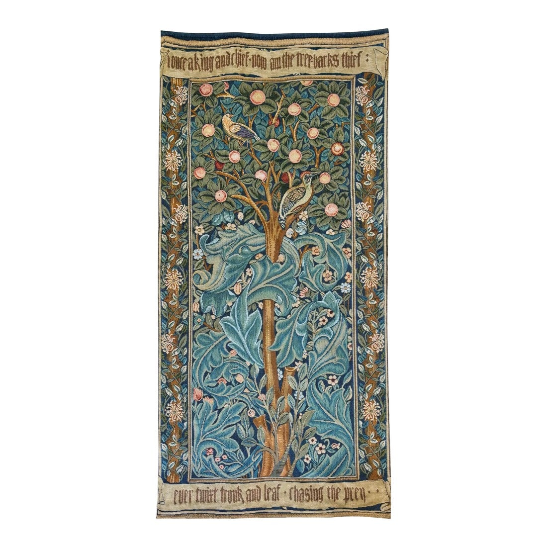 1990s French Tapestry Depicting Birds and Botanicals: A 1990s William Morris wall tapestry, with a detailed and charming bird scene. Made by Gobly's in France. I ship quickly and conscientiously. Click on my shop "Pub & Oasis Fine Interiors" below and