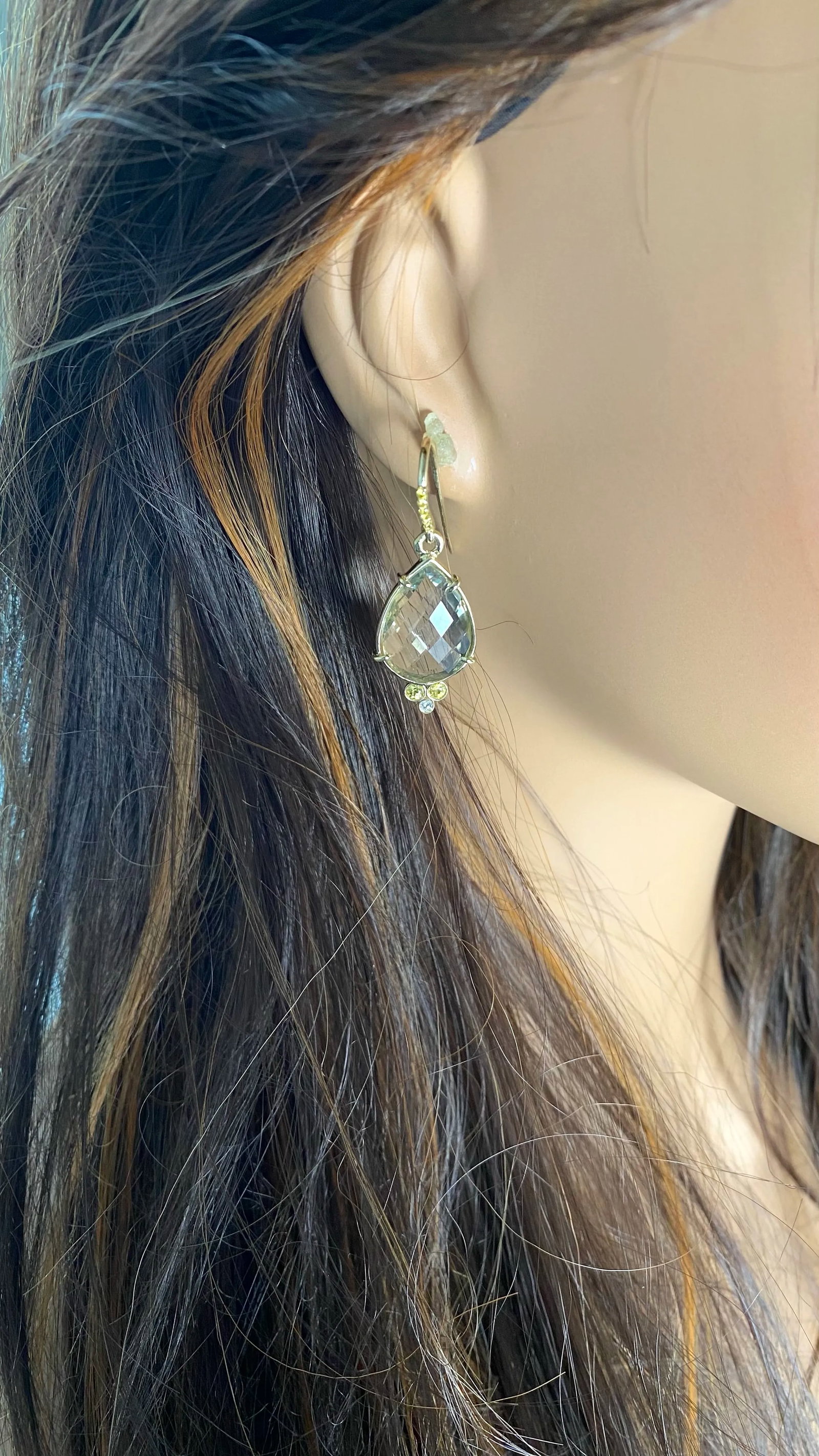 14k Gold Lemon Citrine Diamonds Yellow Sapphires Shepherd Earrings - 2 Pieces - 2