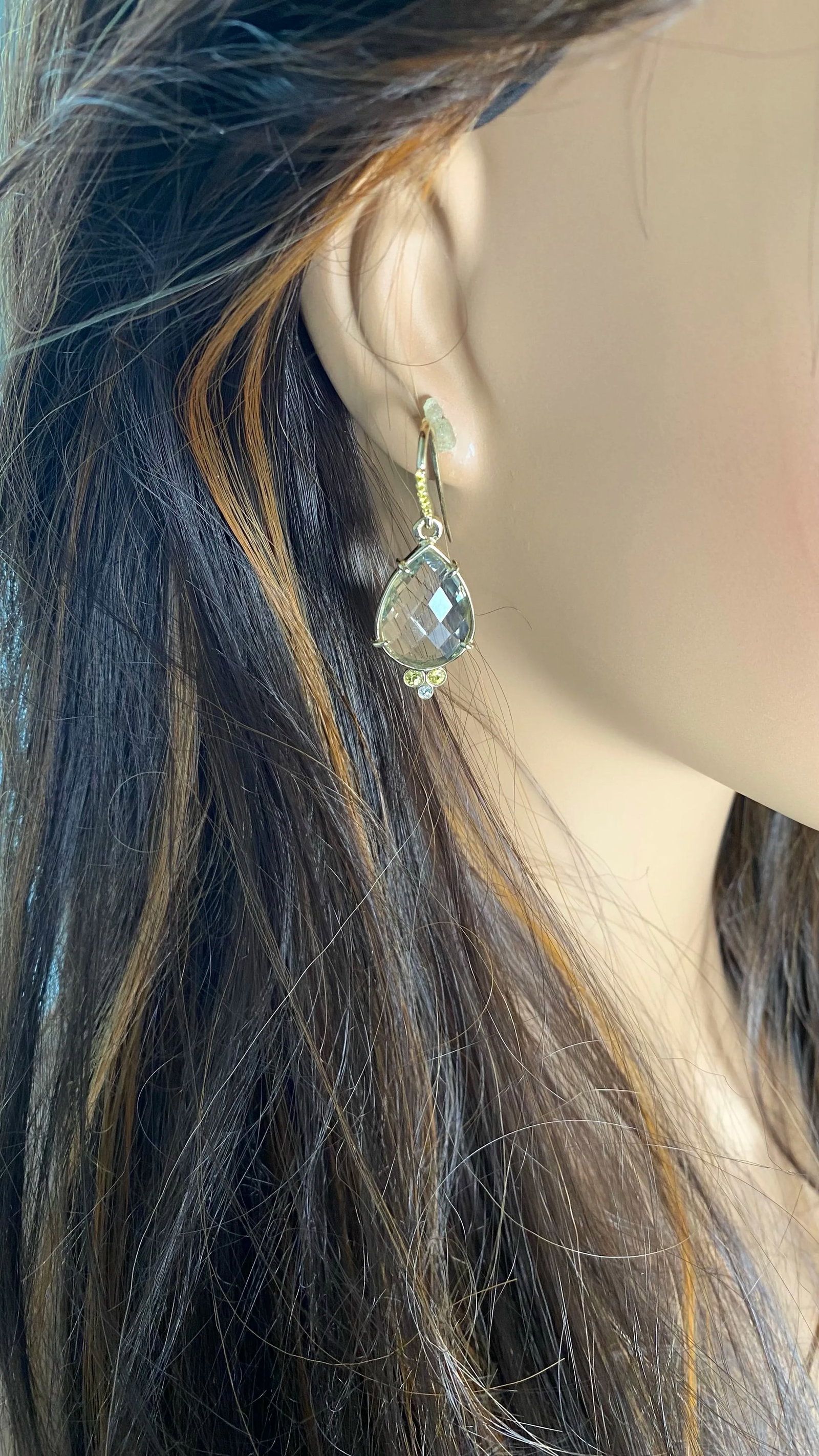 14k Gold Lemon Citrine Diamonds Yellow Sapphires Shepherd Earrings - 2 Pieces - 4