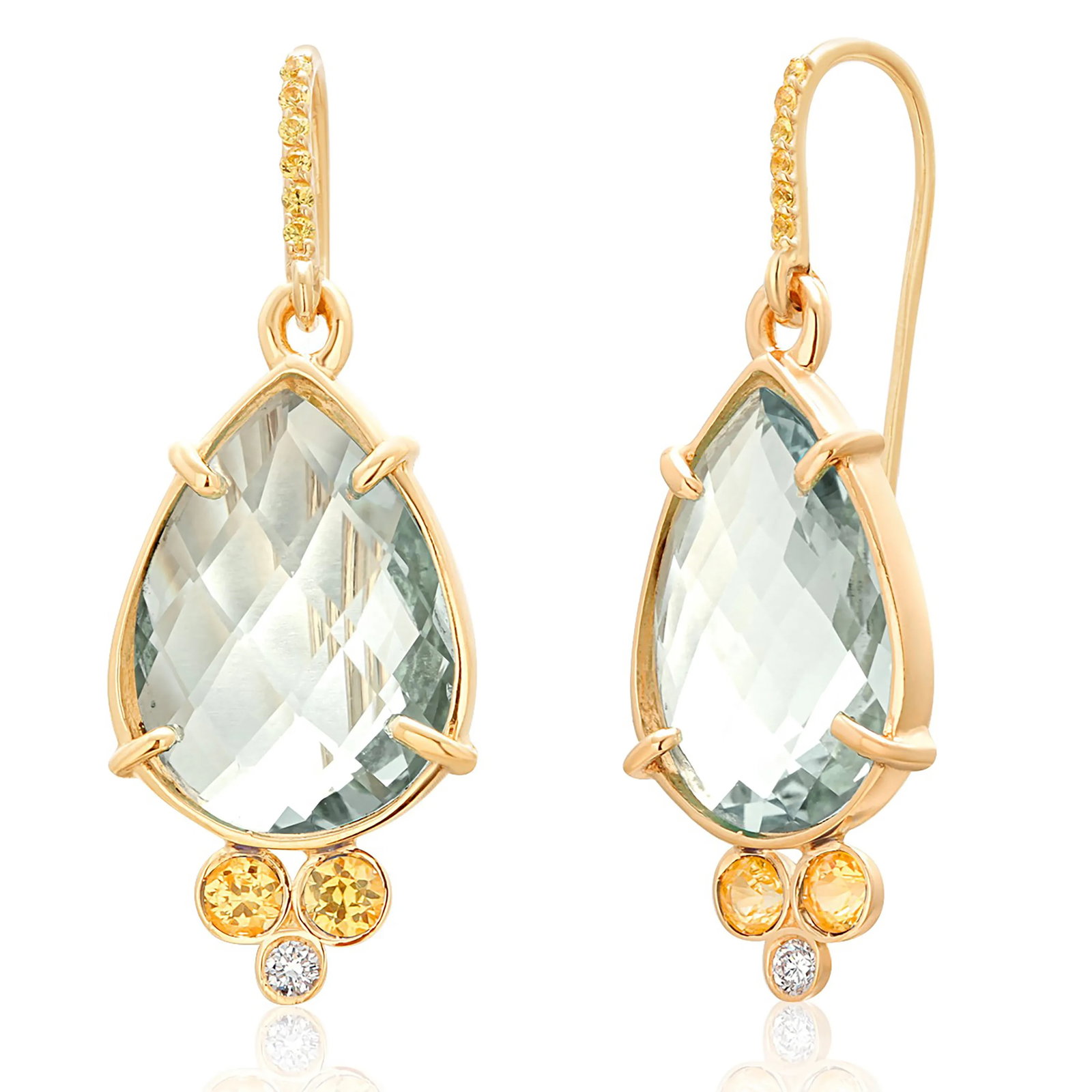 14k Gold Lemon Citrine Diamonds Yellow Sapphires Shepherd Earrings - 2 Pieces - 5