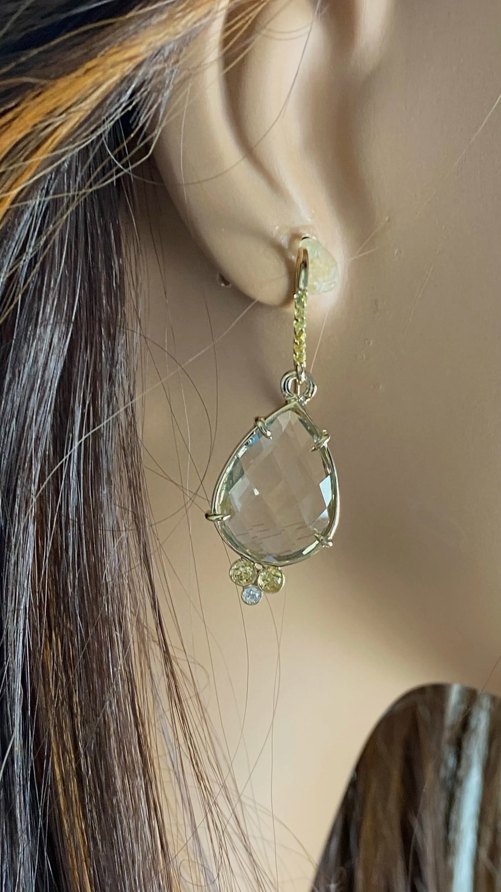 14k Gold Lemon Citrine Diamonds Yellow Sapphires Shepherd Earrings - 2 Pieces - 6