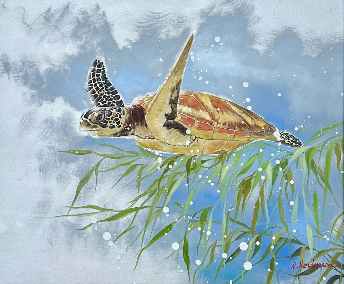 Sea Turtle | Contemporary Oil Painting on Canvas, Framed | by Henderson - 2