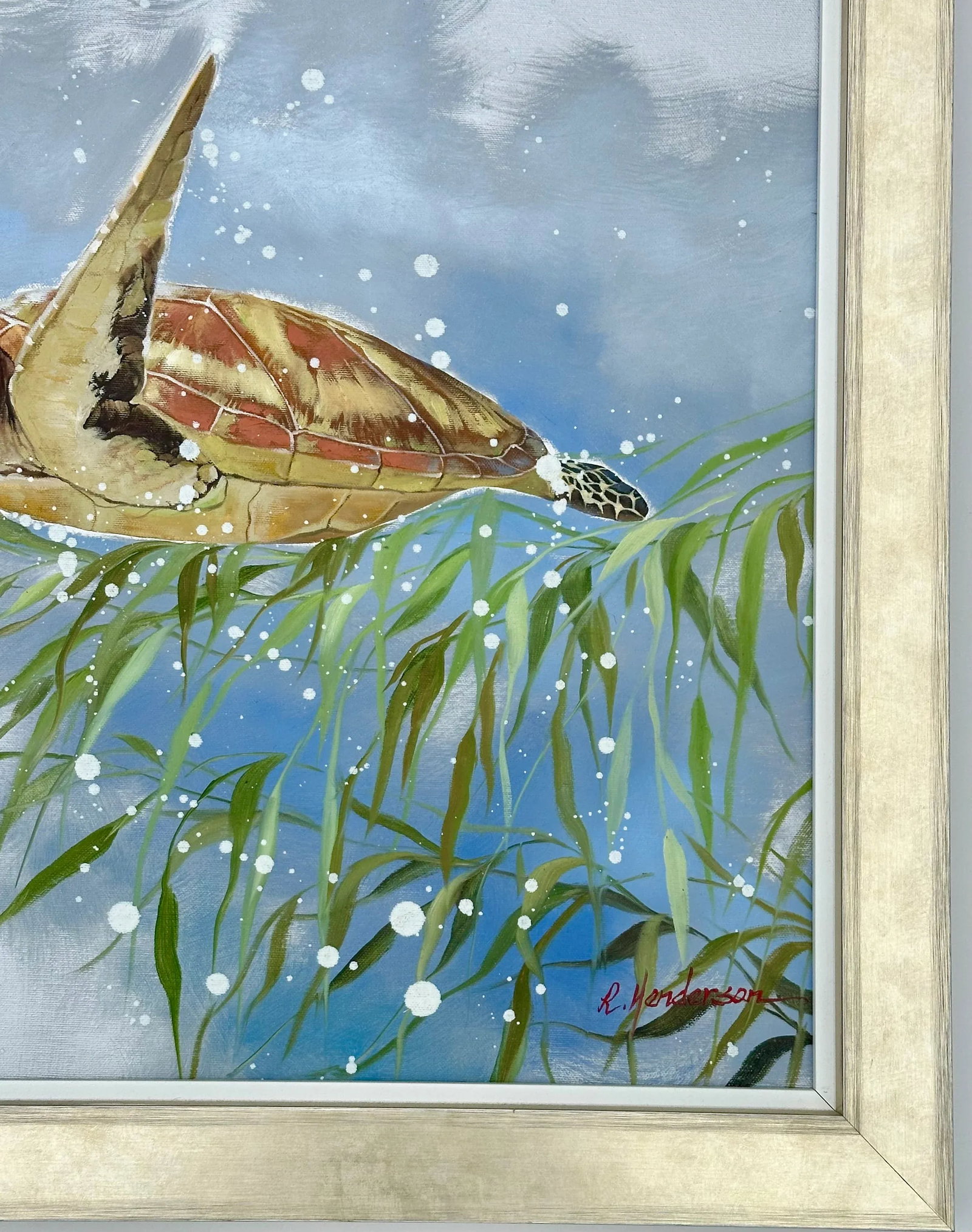 Sea Turtle | Contemporary Oil Painting on Canvas, Framed | by Henderson - 3