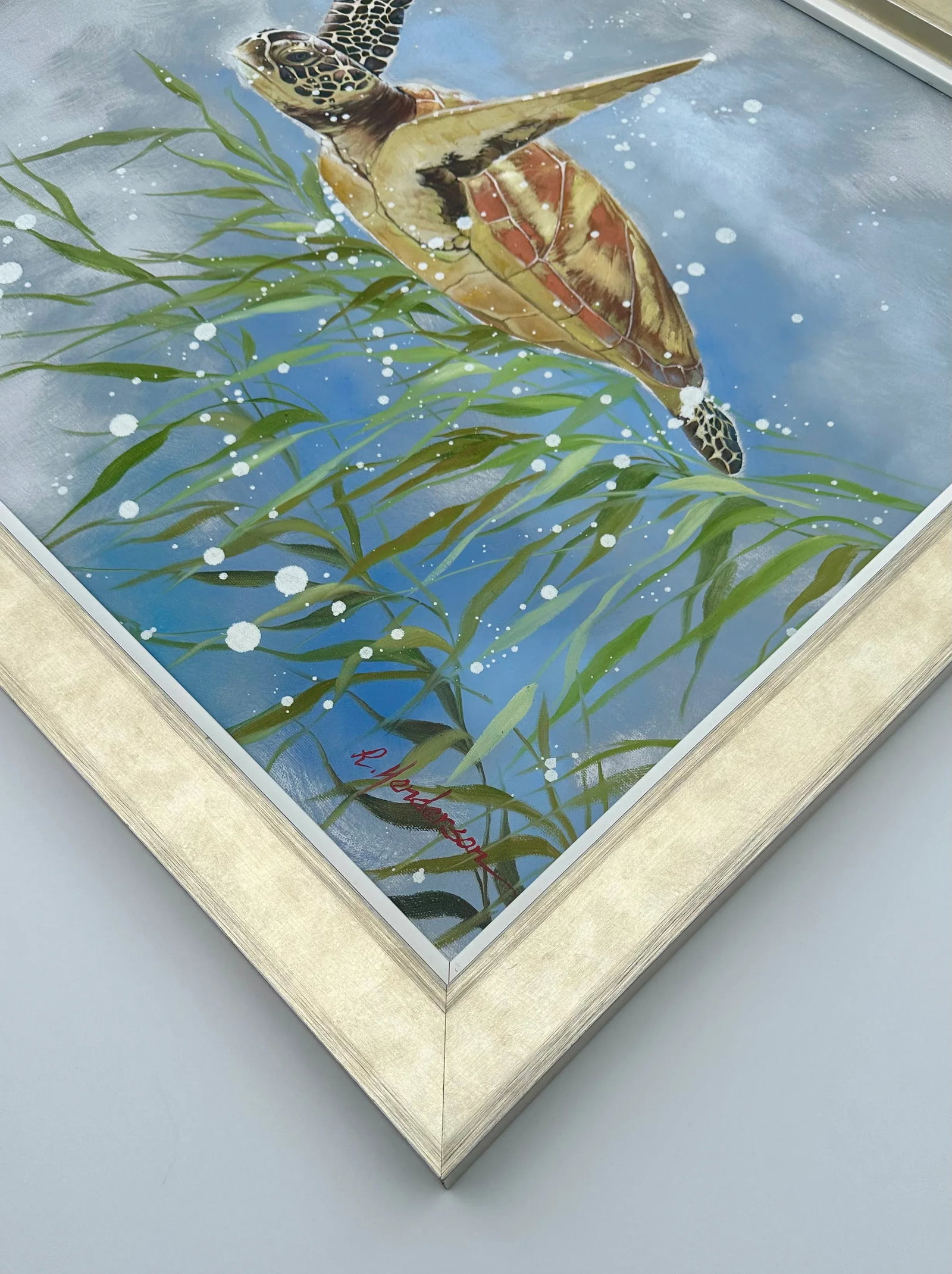 Sea Turtle | Contemporary Oil Painting on Canvas, Framed | by Henderson - 4