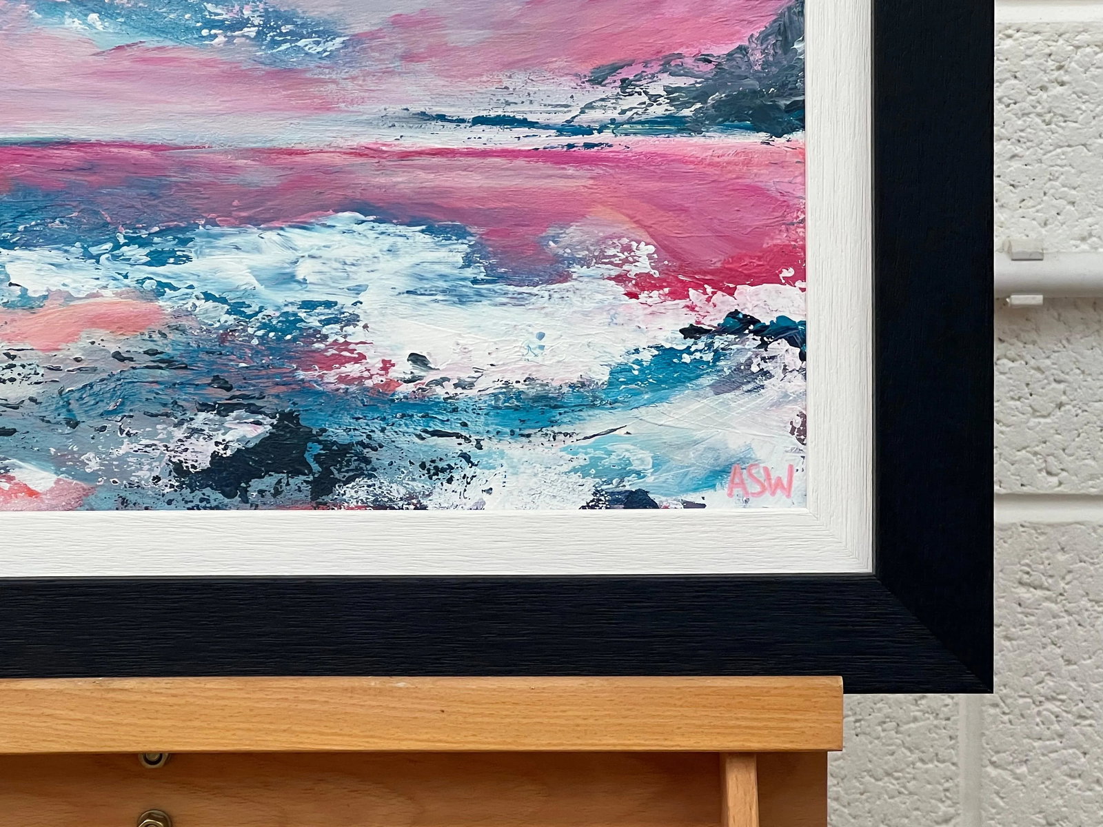Abstract Landscape Seascape Painting With Pink & Blue Sky by British Artist - 7