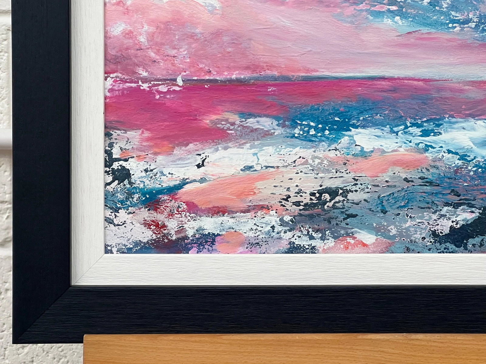 Abstract Landscape Seascape Painting With Pink & Blue Sky by British Artist - 8