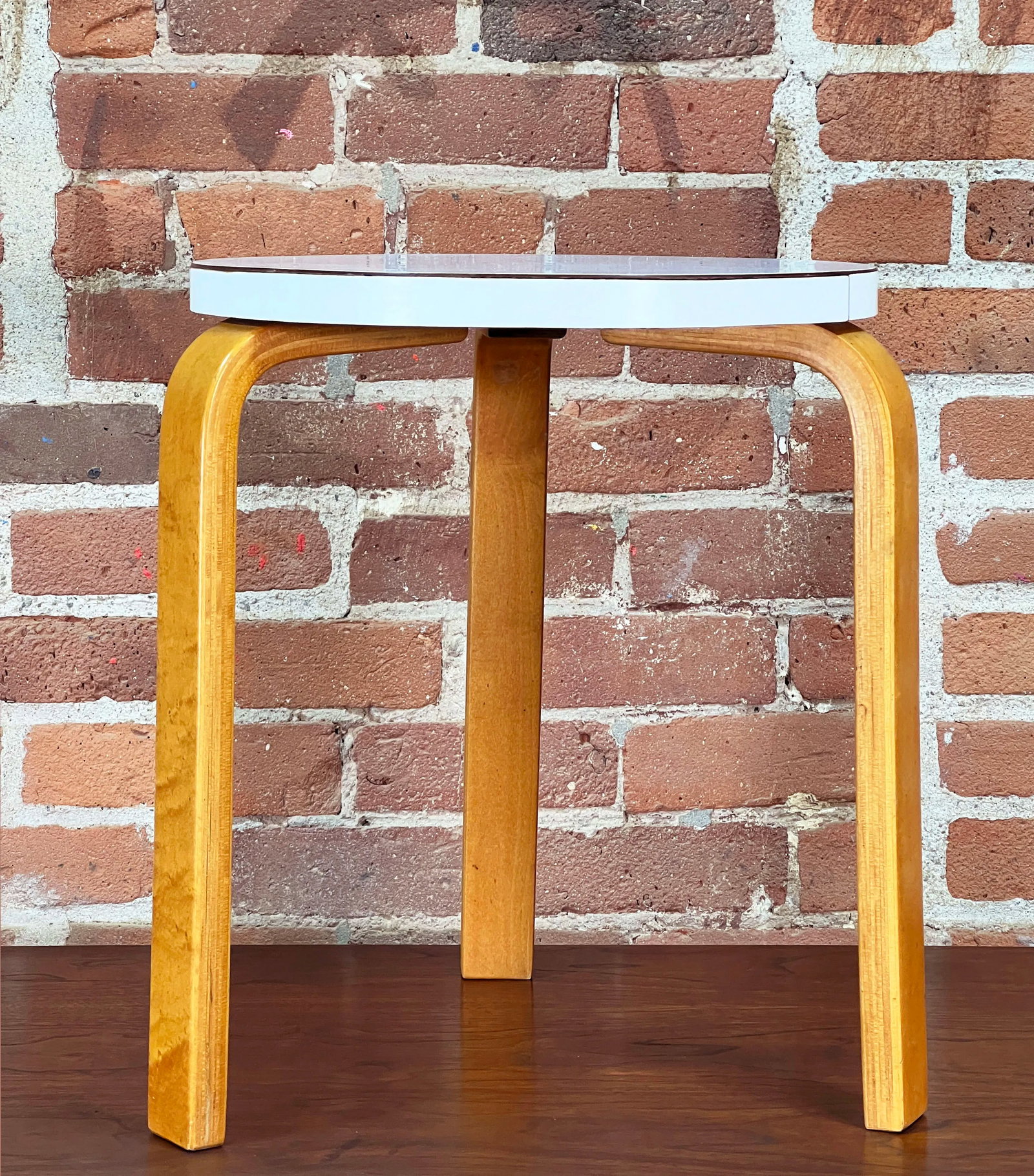 Rare 1950's Alvar Aalto 3 Legged Stool / Side Table Model 60 in Original White Formica & Birch - 2