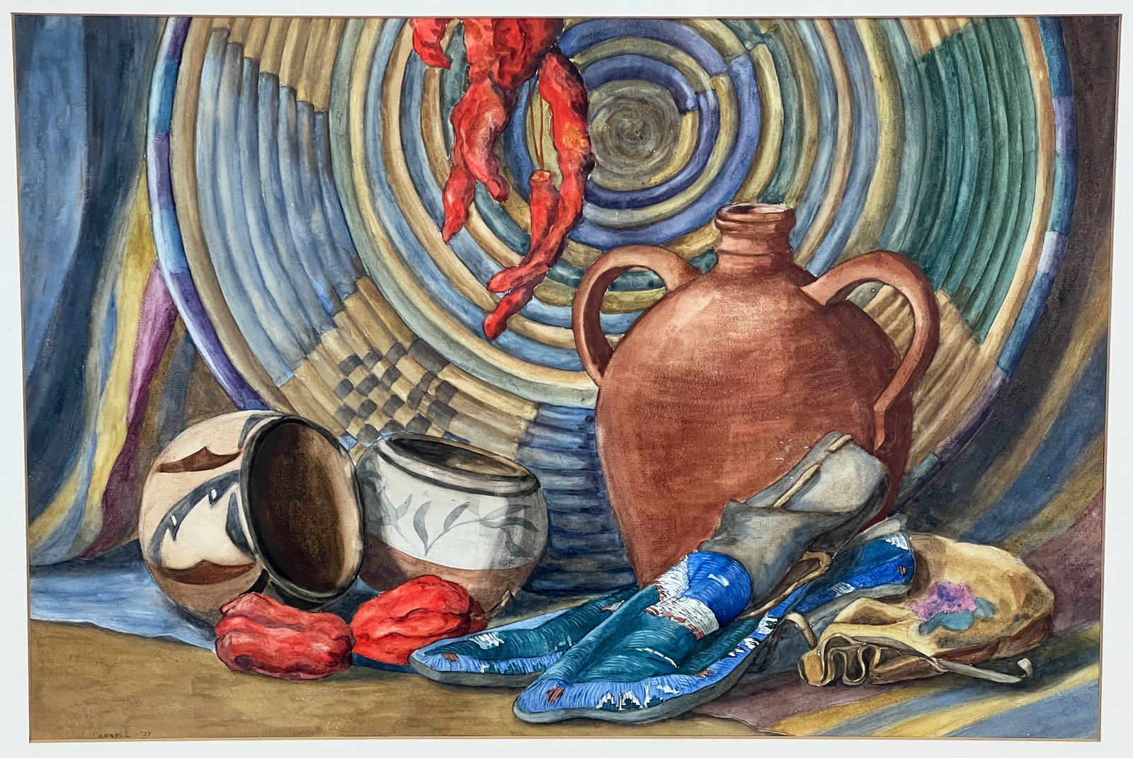 Antique C.1933 Southwestern American Still Life Watercolor Painting Signed Connell - 2